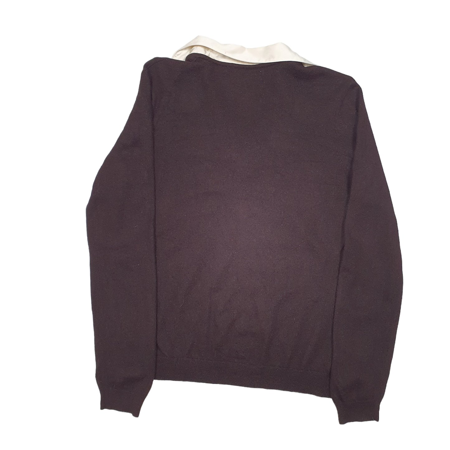 Womens Brown Chaps Knit Collared Blend V Neck Jumper