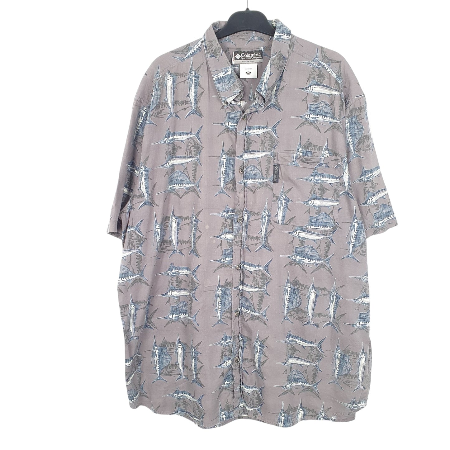 Mens Grey Columbia Sportswear Fishing Marlin Swordfish Short Sleeve Shirt