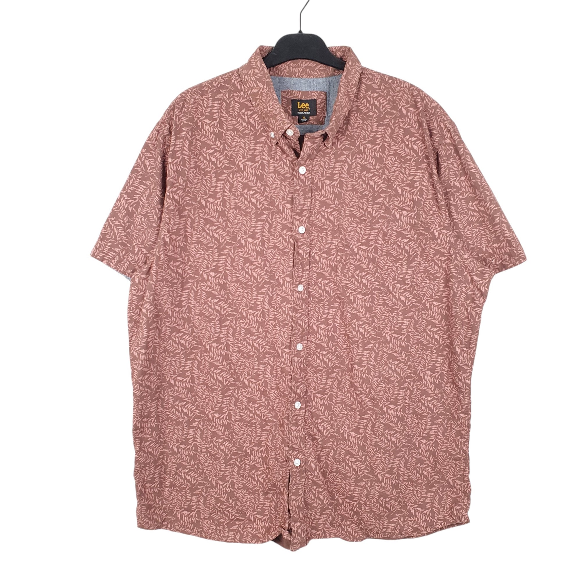 Mens Brown Lee Leaves Foliage Hawaiian Print Short Sleeve Shirt