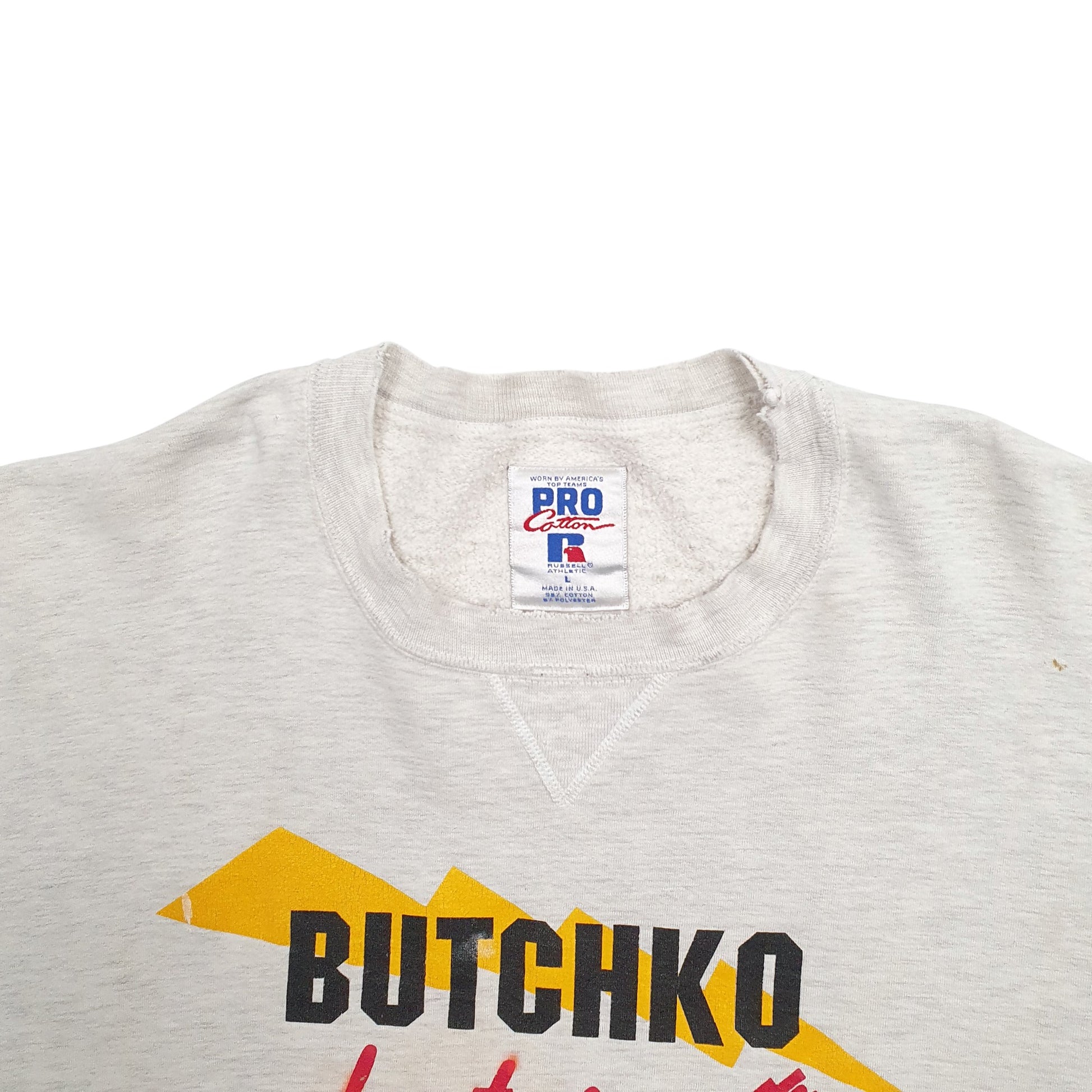 Mens Grey Russell Athletic Butchko Electrics Spellout Made In USA Vintage Crewneck Jumper