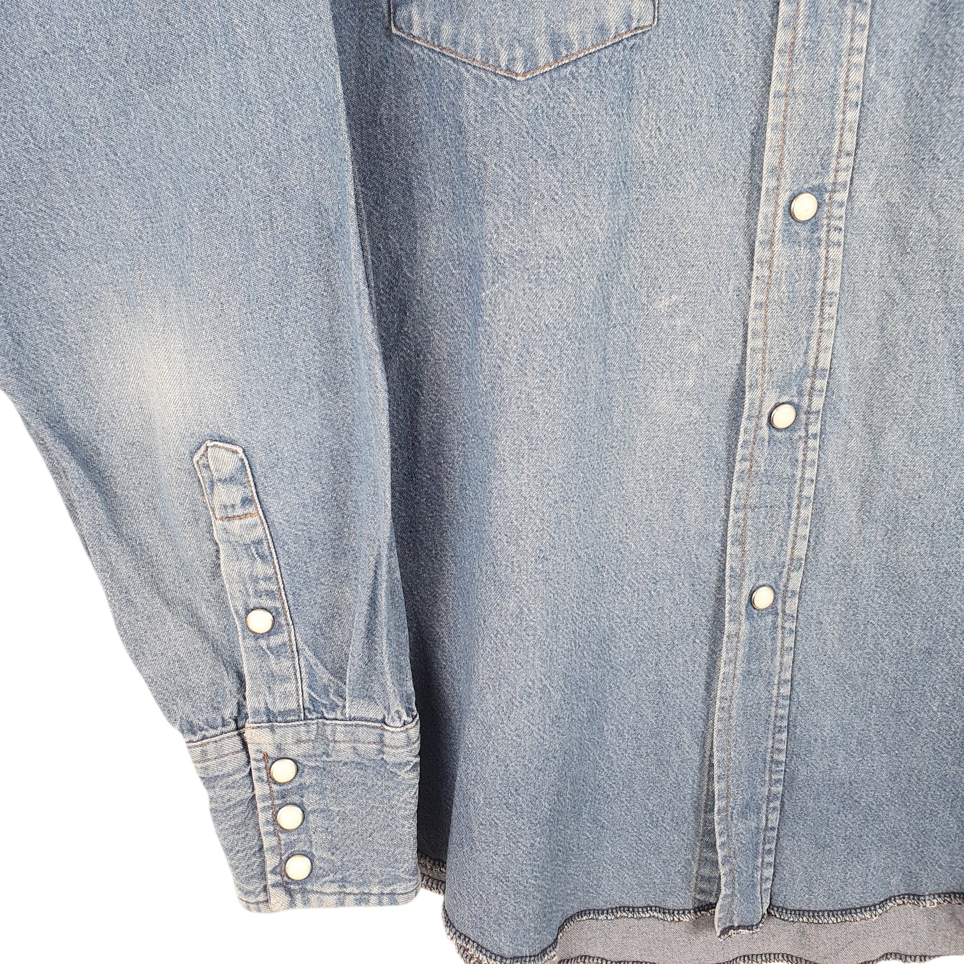 Mens Blue Wrangler Denim Jeans Western Pearl Snap Cowboy Long Sleeve Shirt