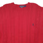 Mens Red Nautica Vintage Cable Knit Knitwear Crewneck Jumper