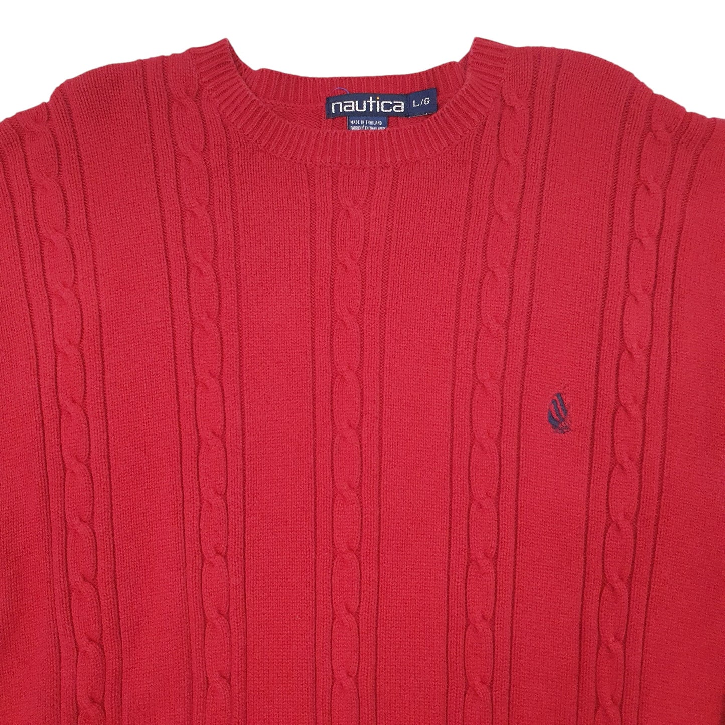 Mens Red Nautica Vintage Cable Knit Knitwear Crewneck Jumper