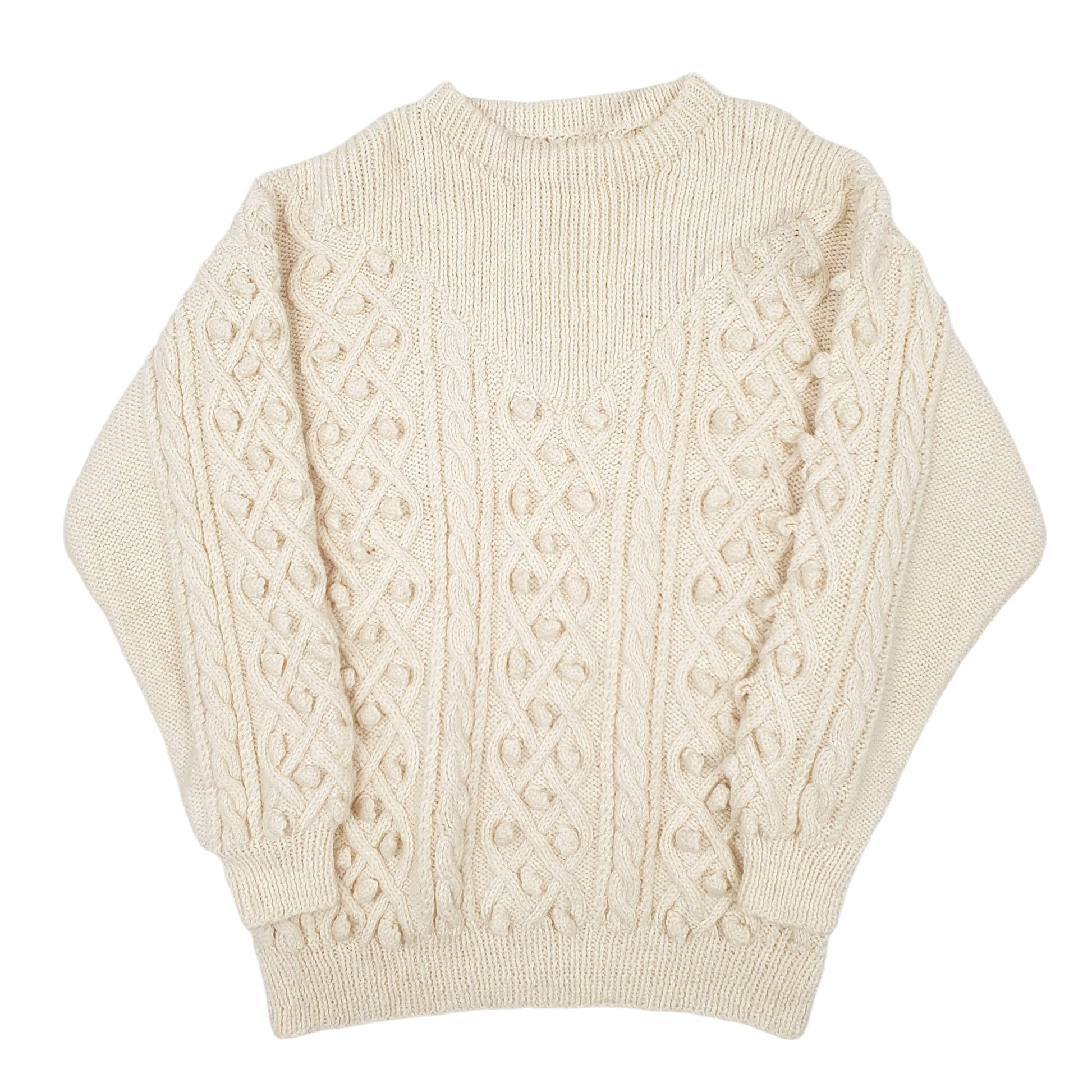 Mens Cream Unbranded Cable Knitwear Crewneck Jumper