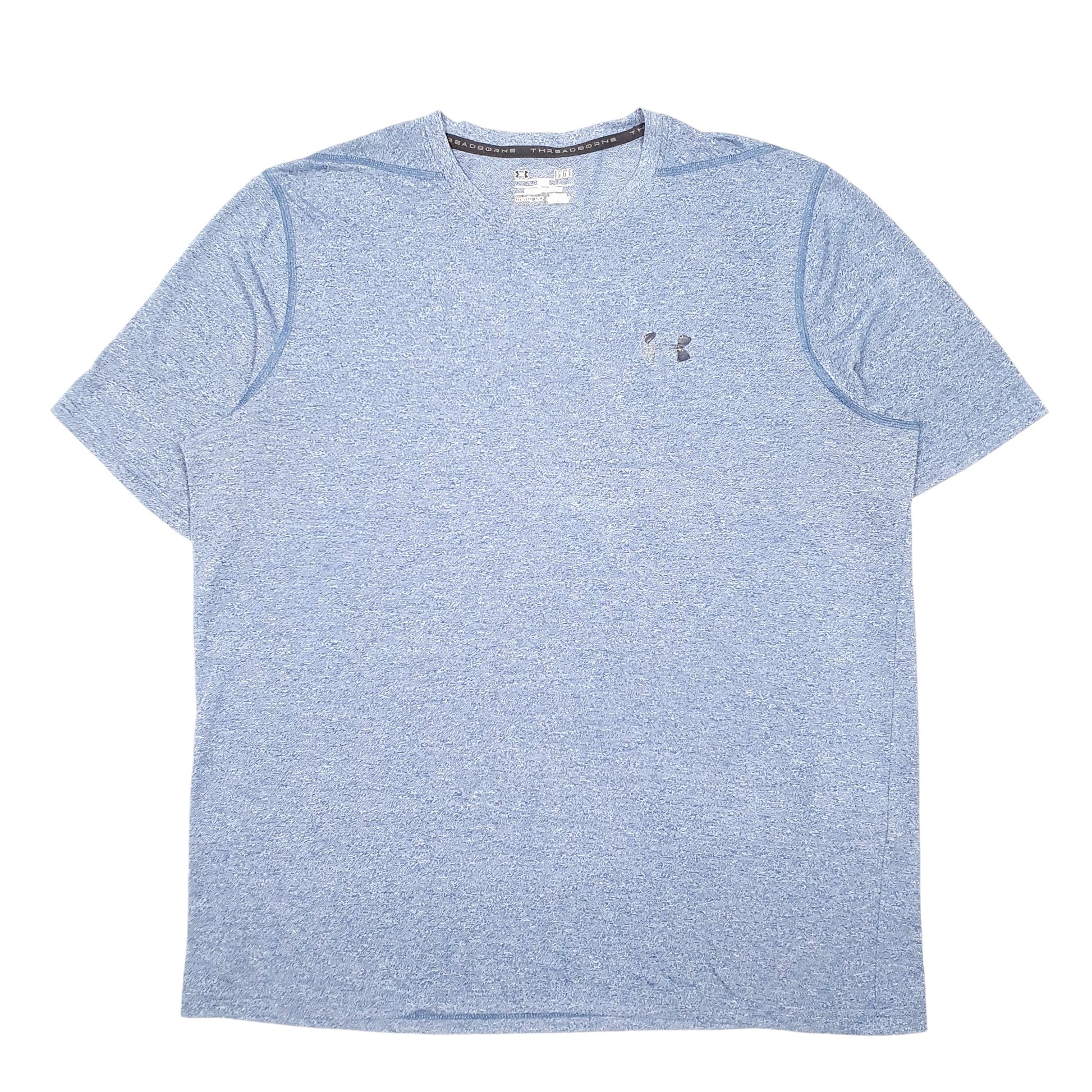 Mens Blue Under Armour Active Workout Gym Heat Gear Short Sleeve T Shirt