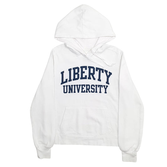 Womens White Redshirt Liberty University Spellout Hoodie Jumper