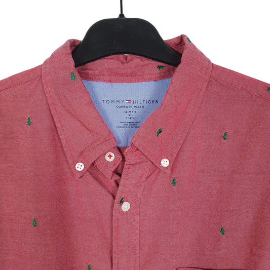 Mens Red Tommy Hilfiger Trees Long Sleeve Shirt