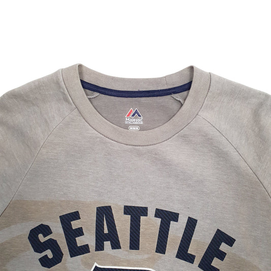 Mens Grey Majestic Seattle Seahawks Spellout Crewneck Jumper
