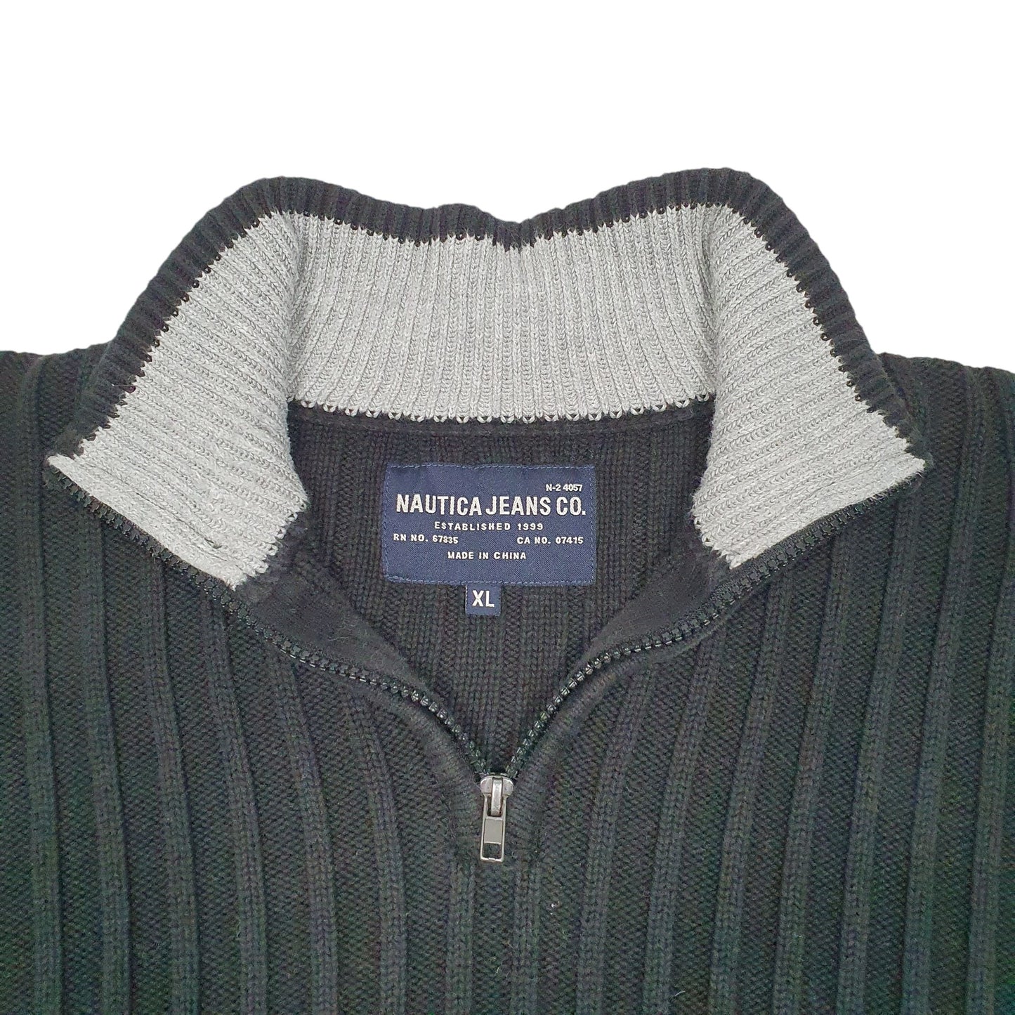 Mens Black Nautica Knit Jeans Ribbed Quarter Zip Jumper