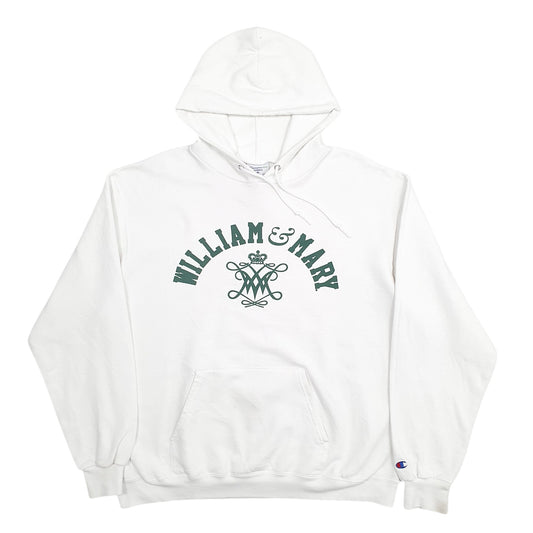 Mens White Champion William and Mary Spellout Hoodie Jumper
