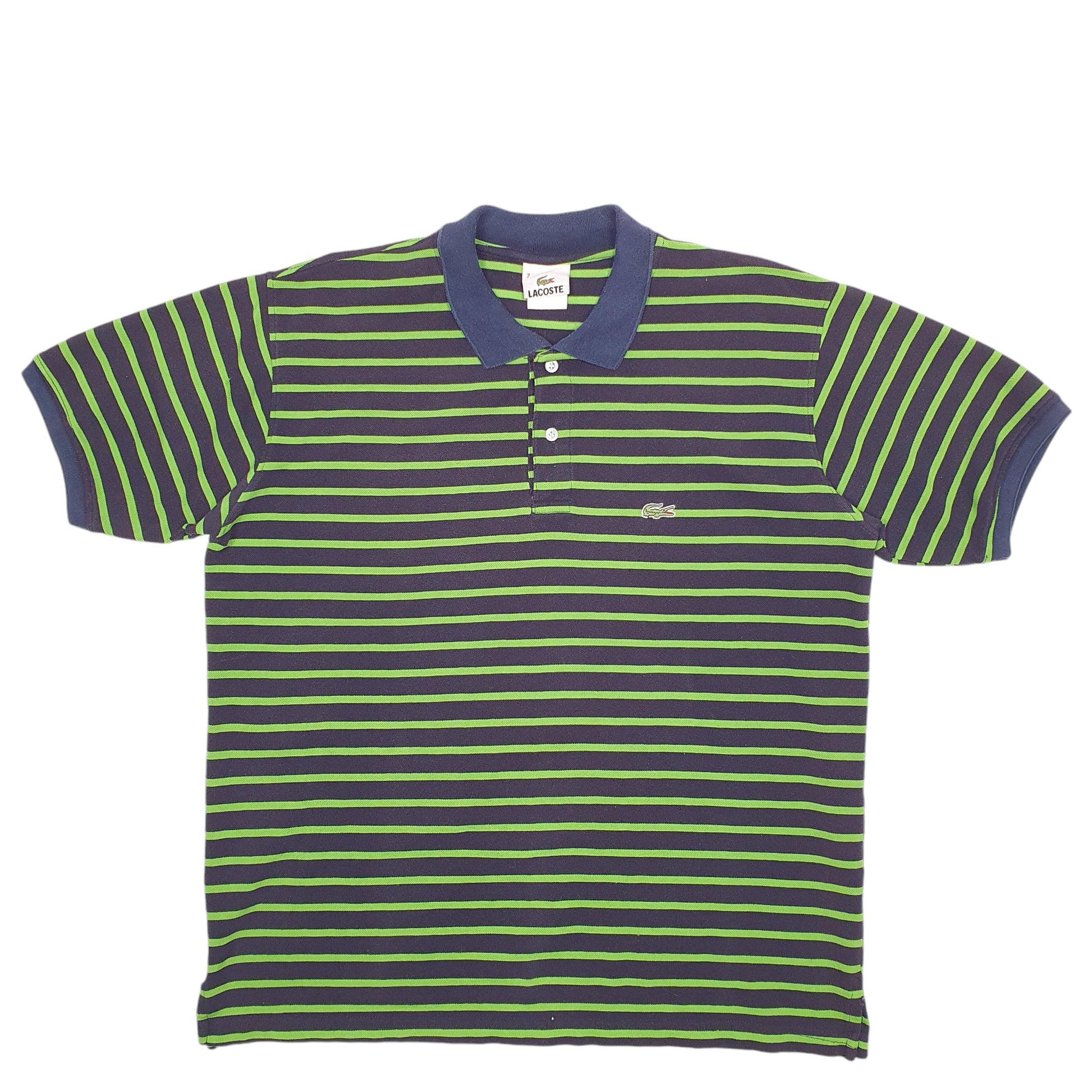 Mens Green Lacoste Stripes Short Sleeve Polo Shirt