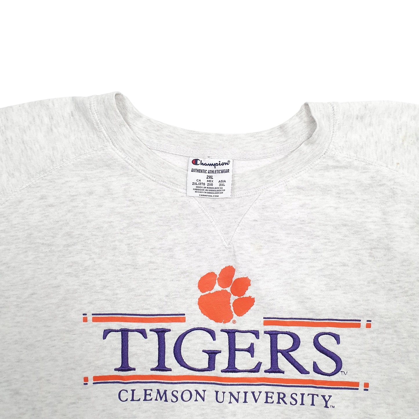 Mens Grey Champion Clemson University Tigers Spellout Crewneck Jumper