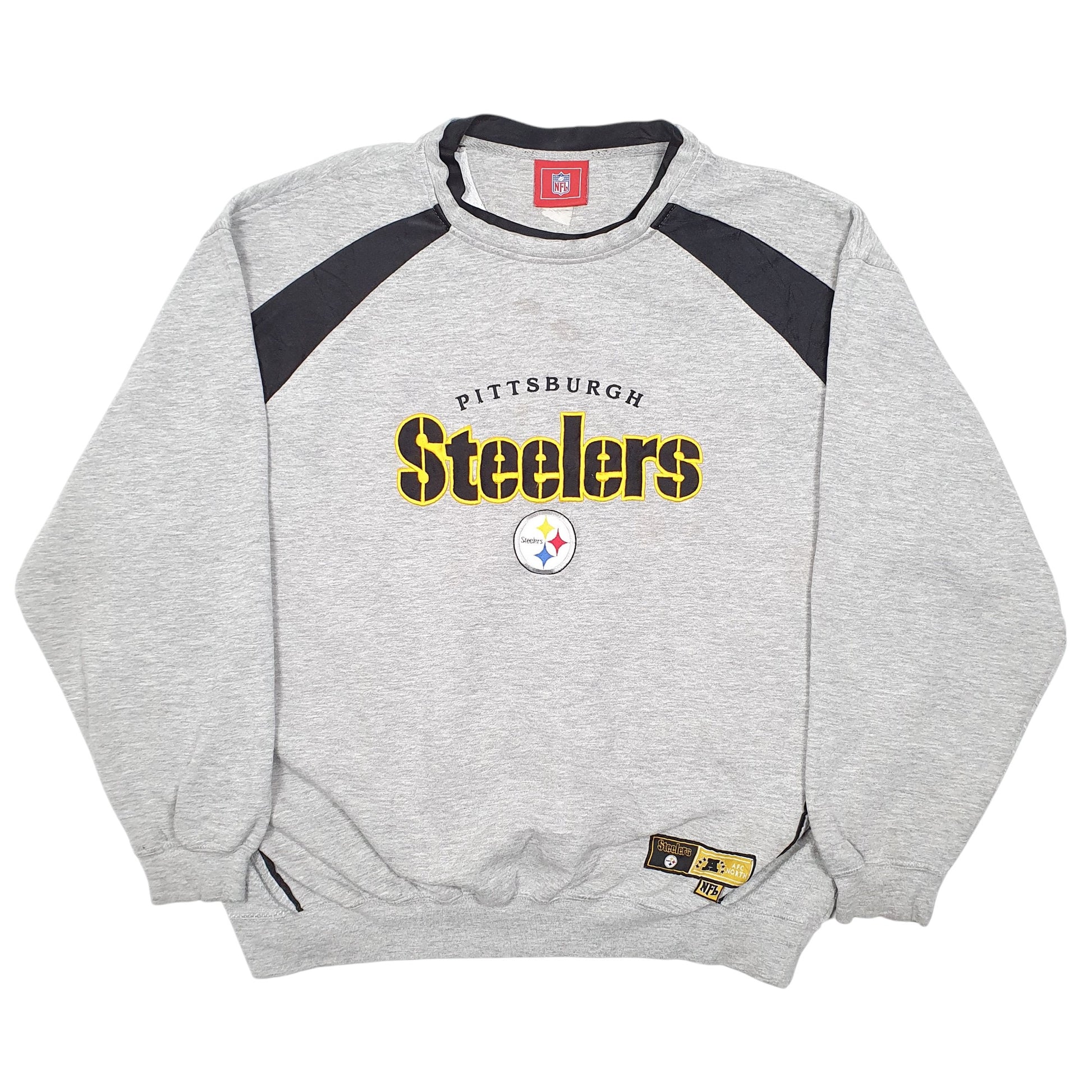 Mens Grey NFL Pittsburgh Steelers Football USA Spellout Crewneck Jumper