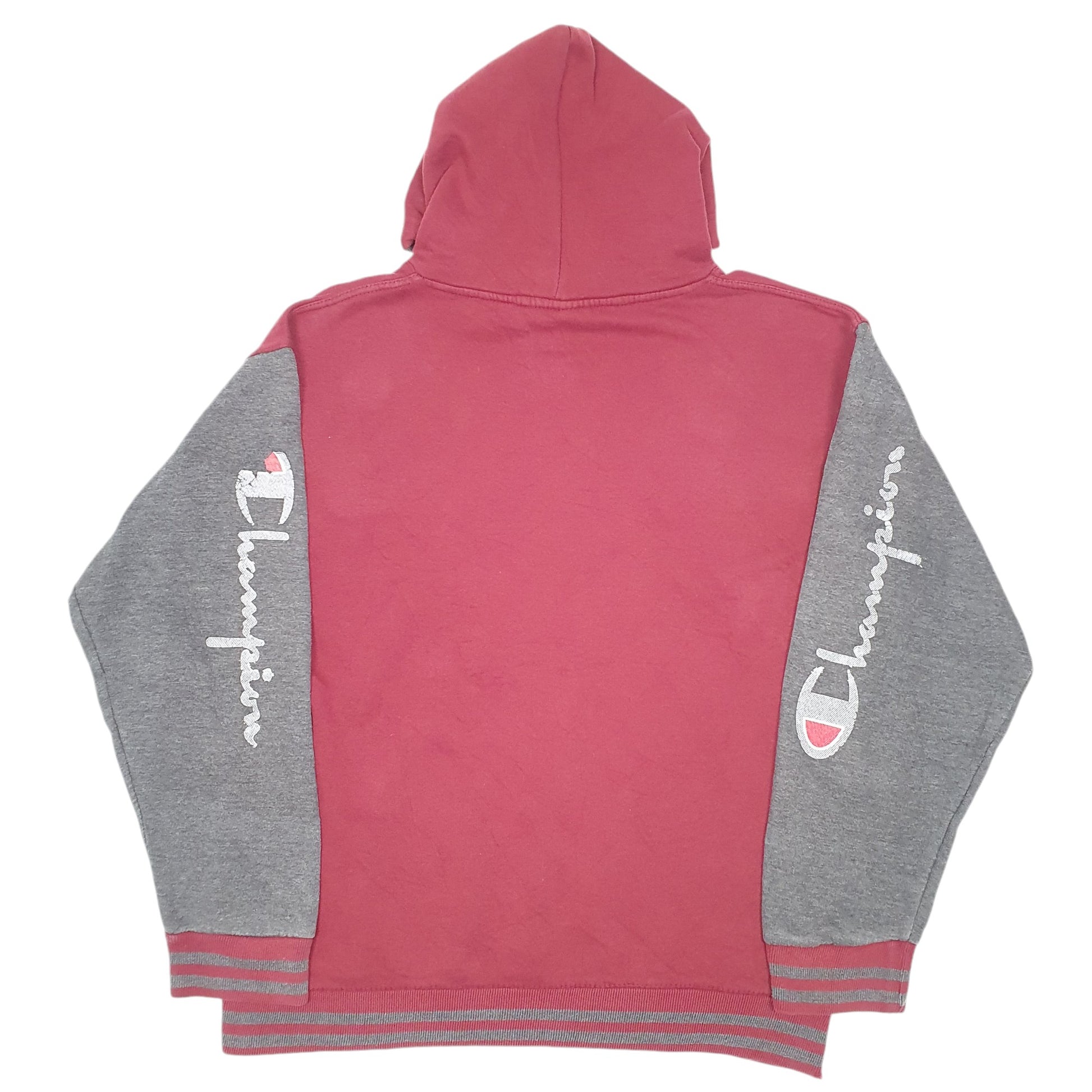 Mens Burgundy Champion Script Spellout Hoodie Jumper