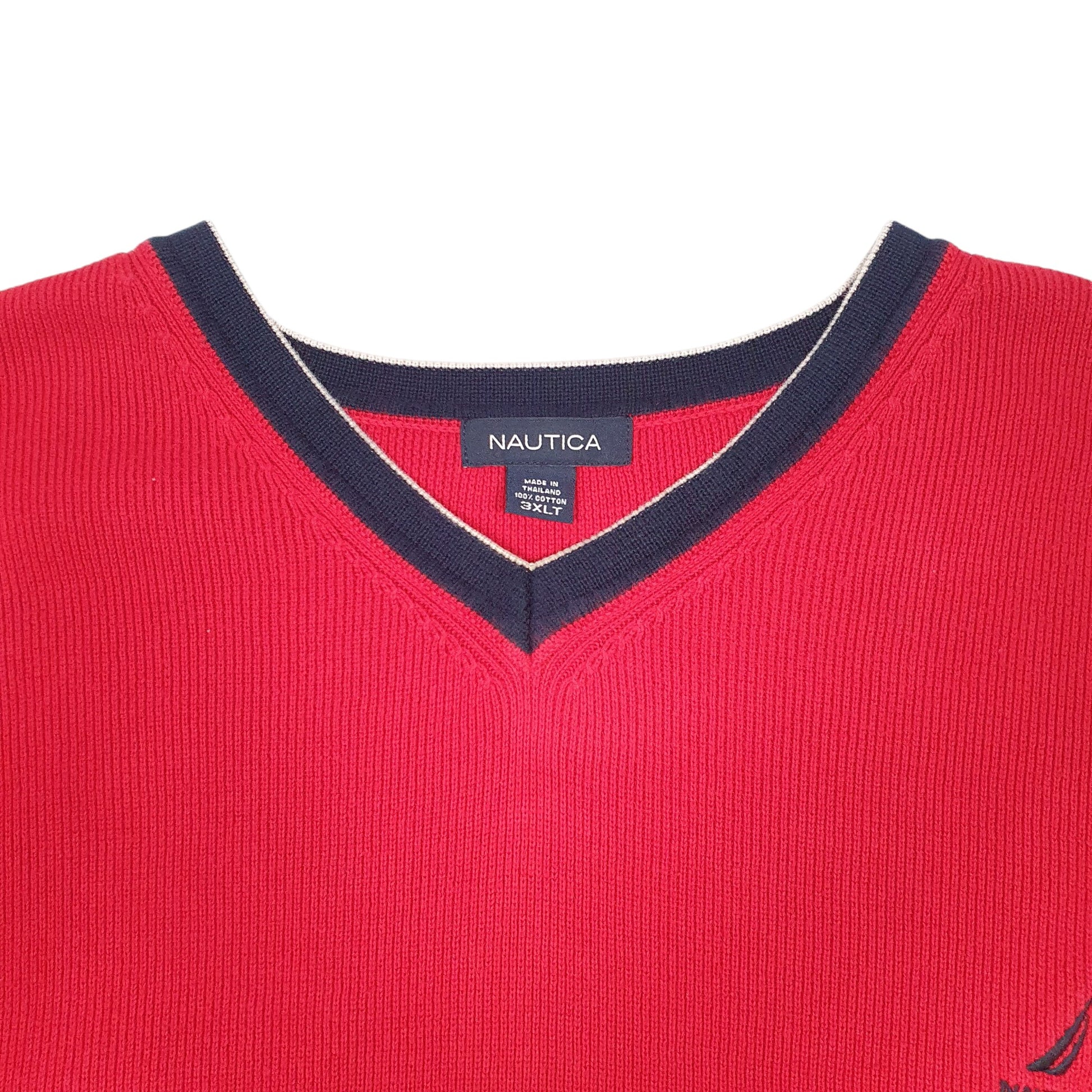 Mens Red Nautica Knit Tank Top Sweater Vest Tall V Neck Jumper