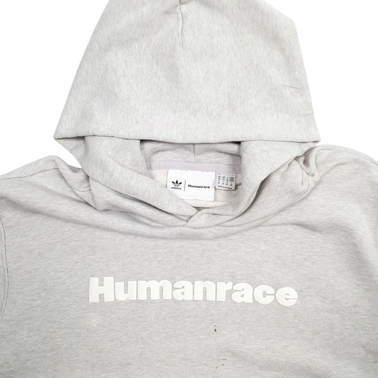 Mens Grey Adidas Human Race Spellout Hoodie Jumper