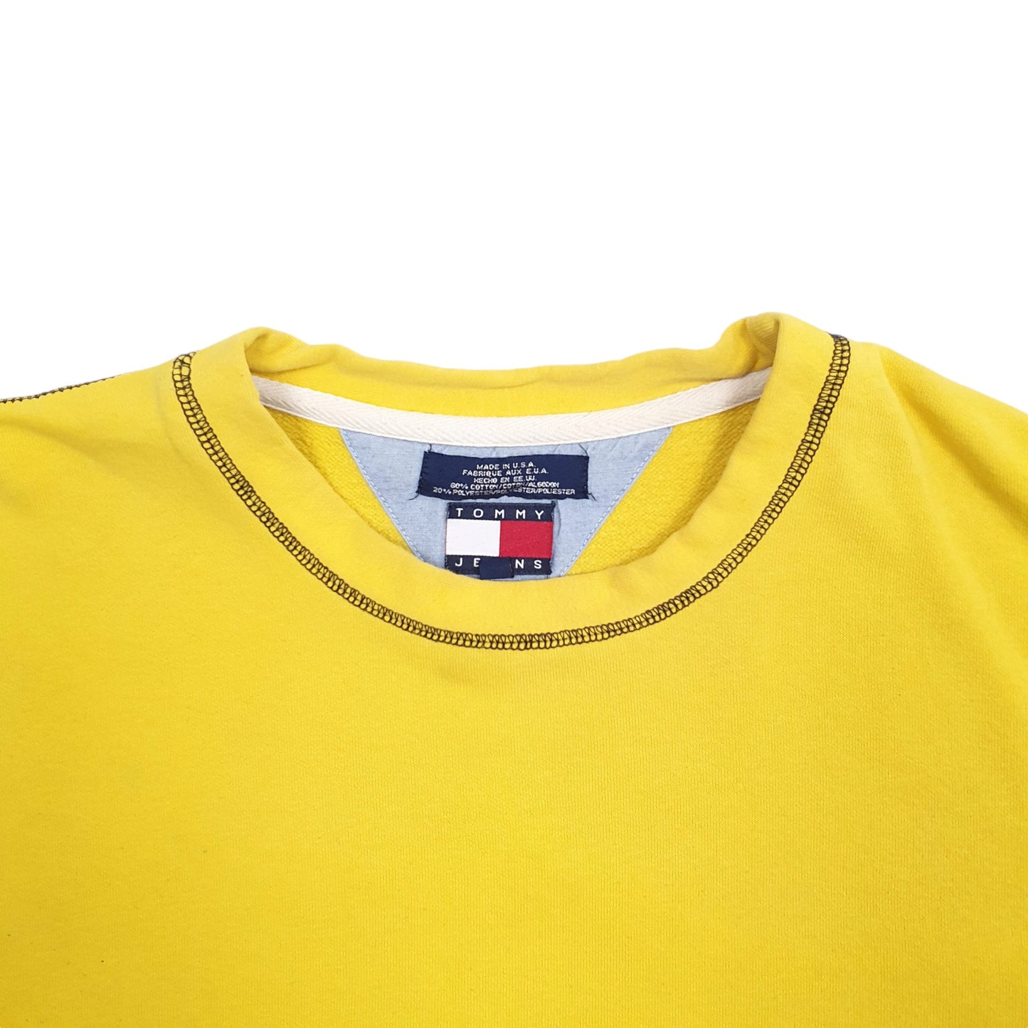 Mens Yellow Tommy Hilfiger Made In USA Vintage 90's Crewneck Jumper