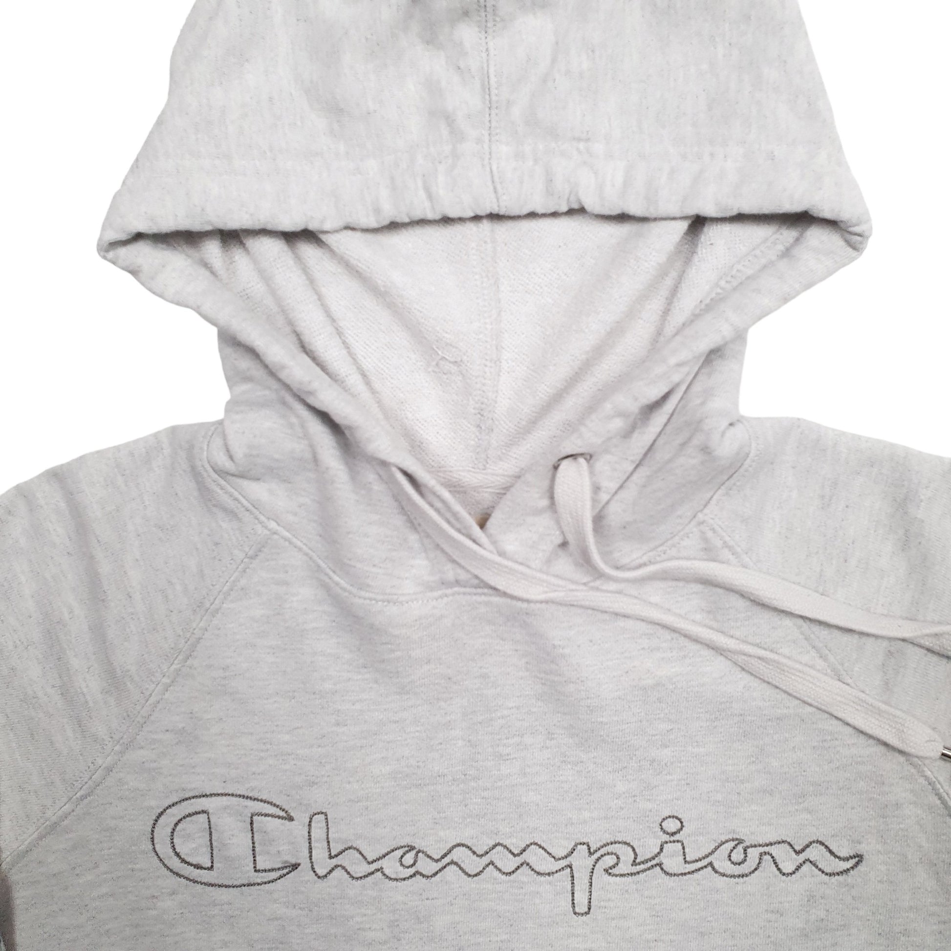 Mens Grey Champion Spellout Hoodie Jumper