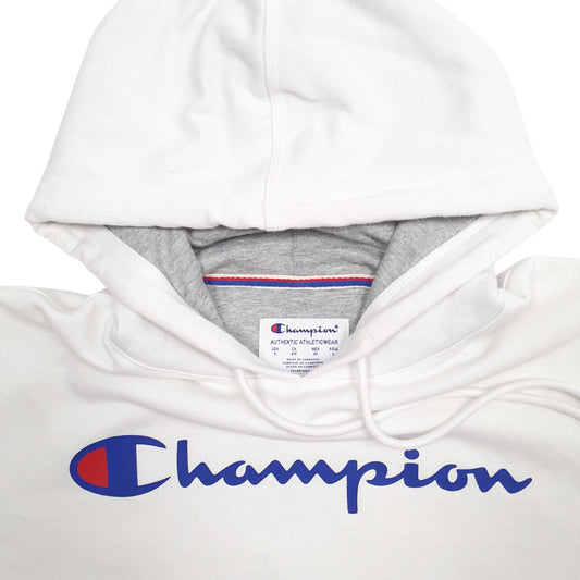 Mens White Champion Spellout Hoodie Jumper