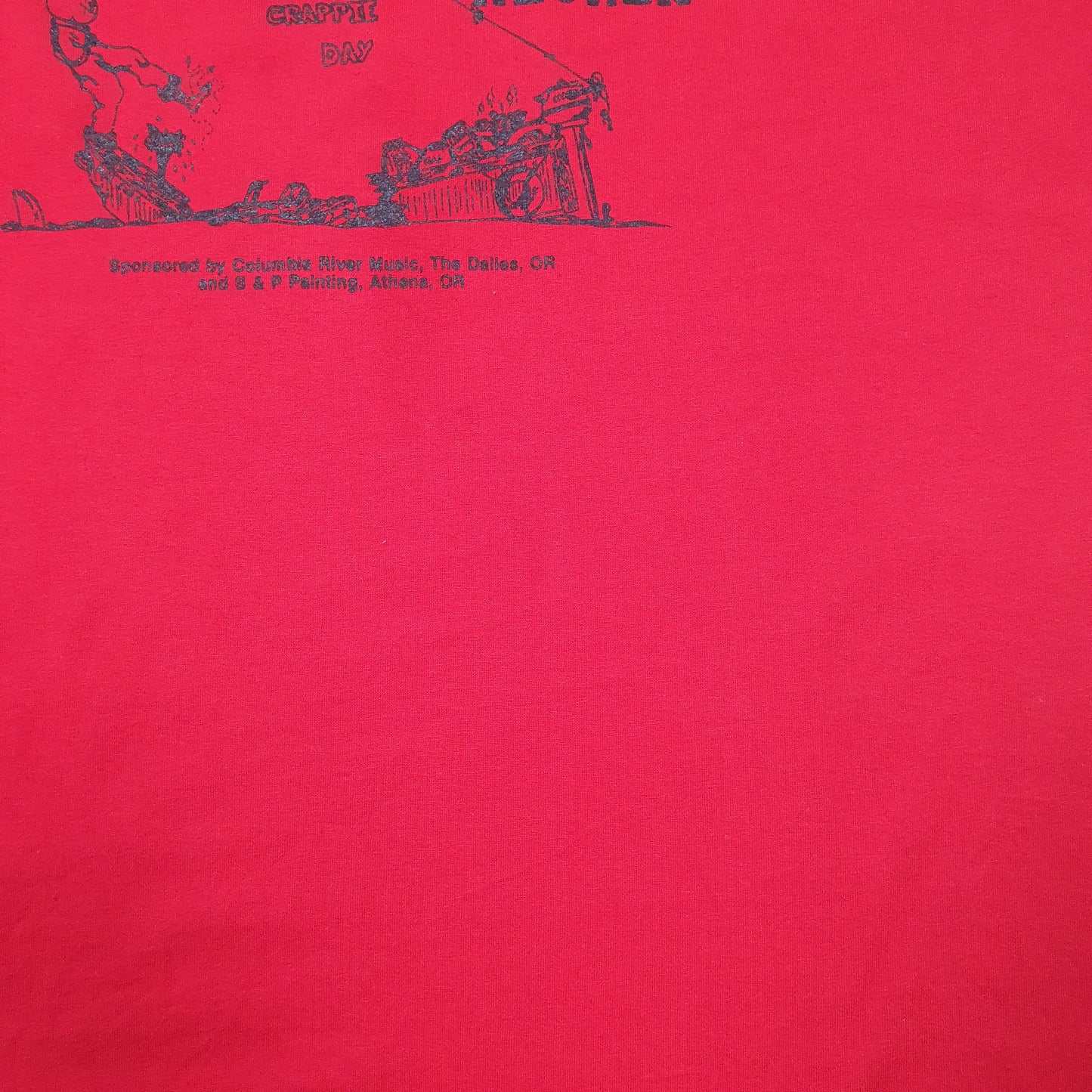 Mens Red Jerzees Vintage 90s 1996 Crappie Day Fishing Made In USA Short Sleeve T Shirt