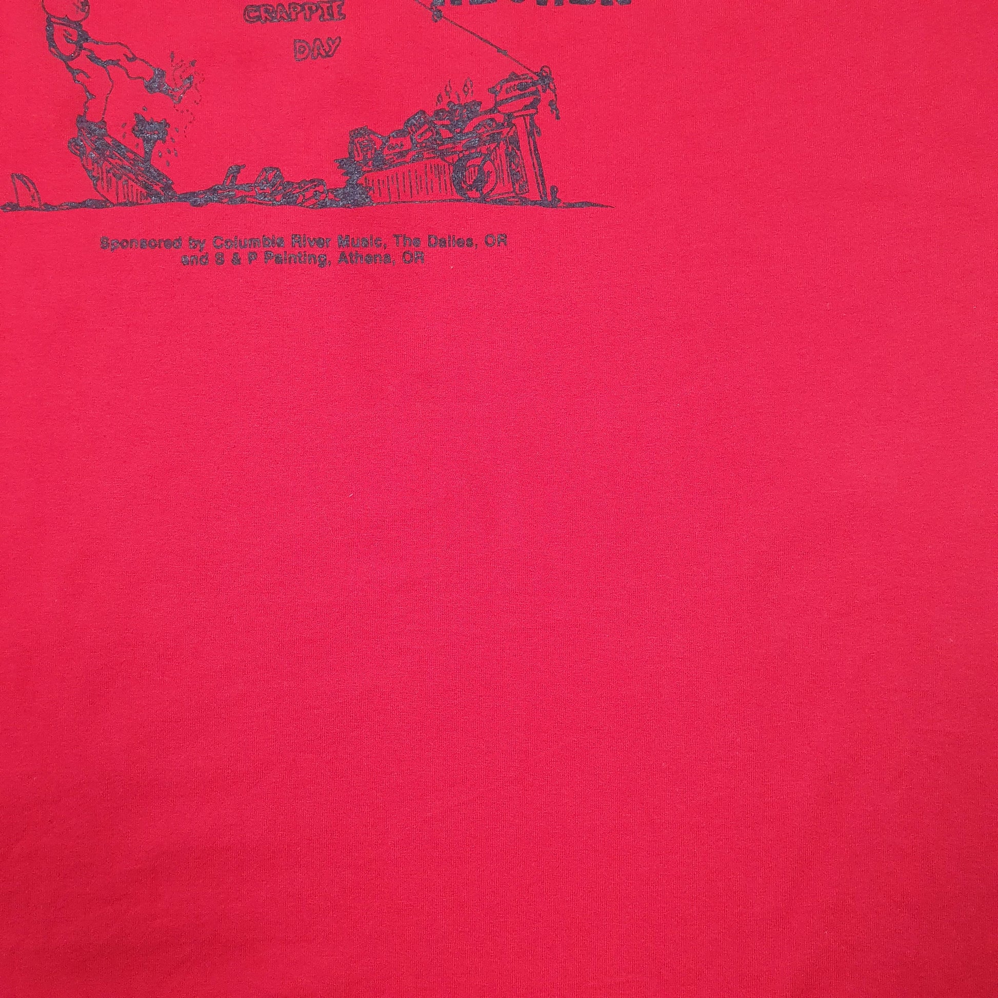 Mens Red Jerzees Vintage 90s 1996 Crappie Day Fishing Made In USA Short Sleeve T Shirt