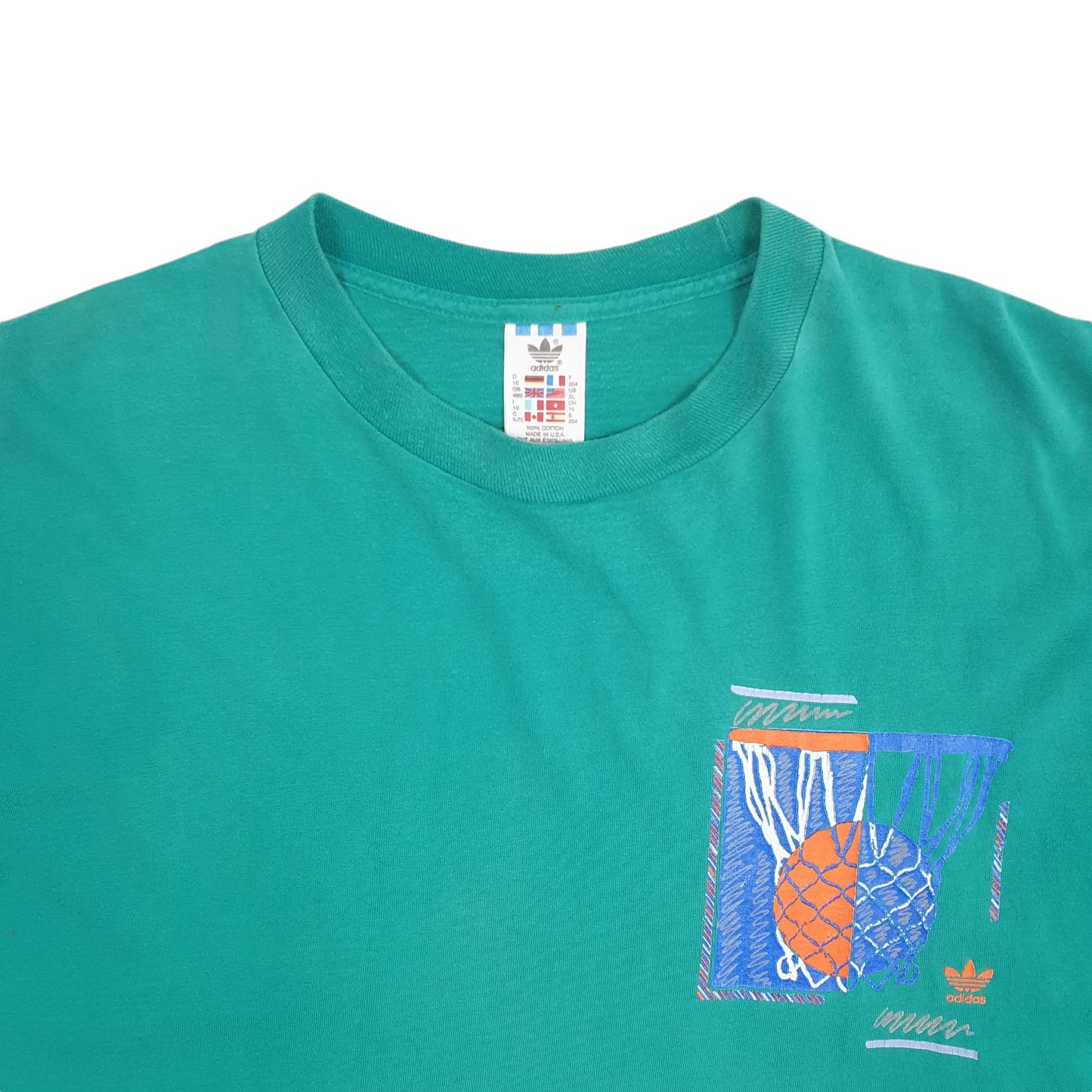 Mens Green Adidas Spellout Basketball Vintage 2000's Short Sleeve T Shirt