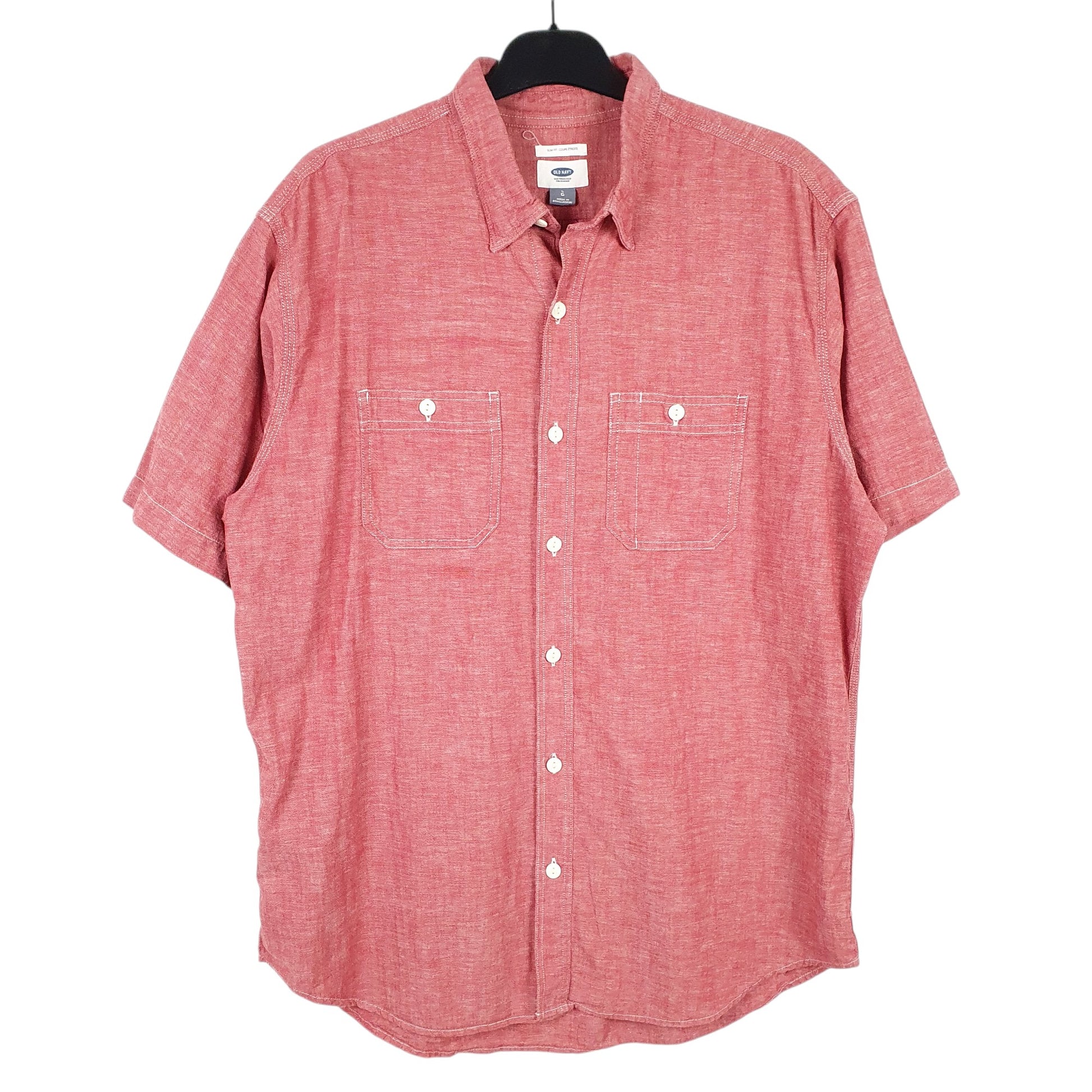 Mens Red Old Navy Chambray Short Sleeve Shirt