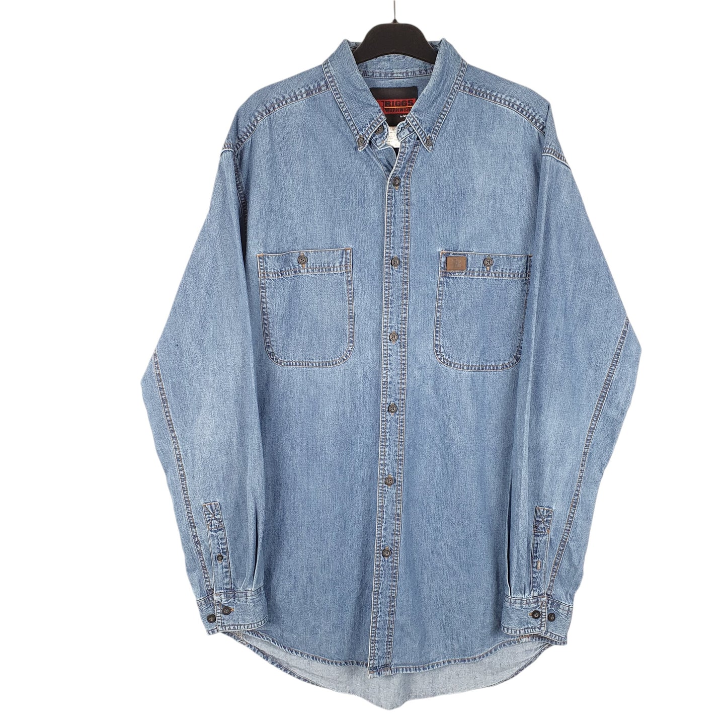 Mens Blue Wrangler Denim Jeans Riggs Workwear Chambray Long Sleeve Shirt