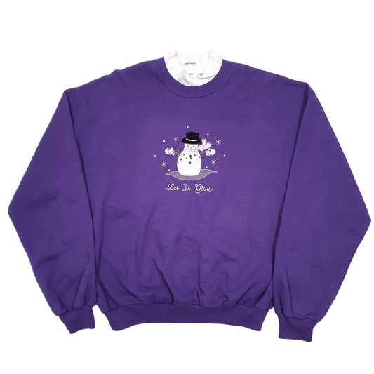Mens Purple Jerzees Vintage Festive Snowmen Let It Snow Christmas Crewneck Jumper