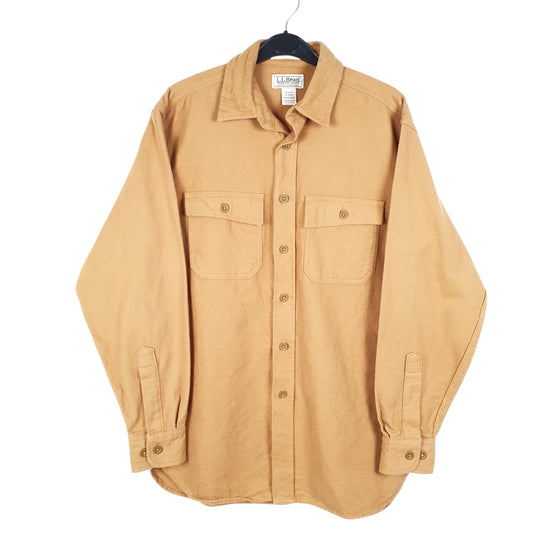 Mens Tan L.L.Bean Chamois Overshirt Shacket Long Sleeve Shirt