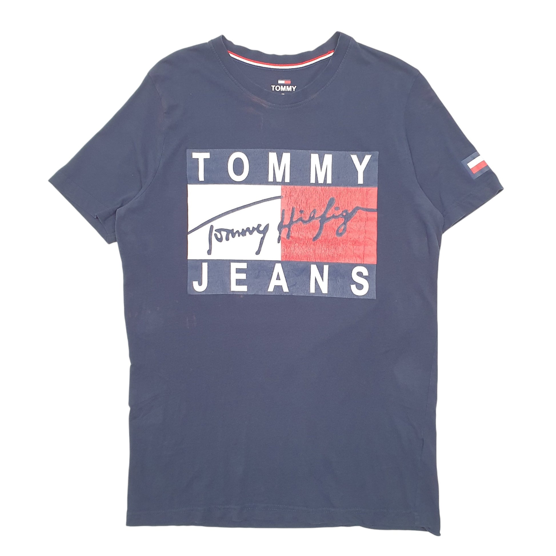 Mens Navy Tommy Hilfiger Jeans Spellout Box Logo Short Sleeve T Shirt