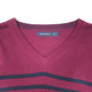 Mens Burgundy Nautica Knit Striped V Neck Jumper