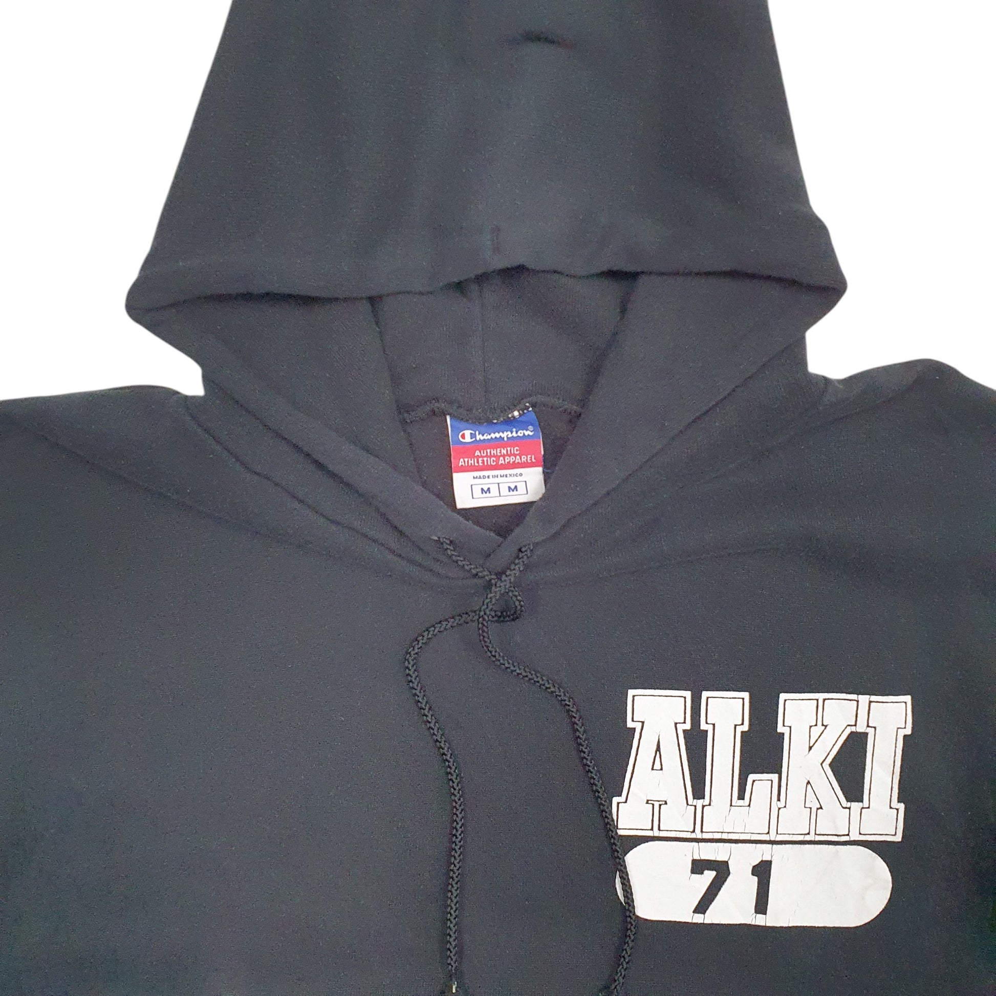 Mens Black Champion Alki 71 Spellout Hoodie Jumper