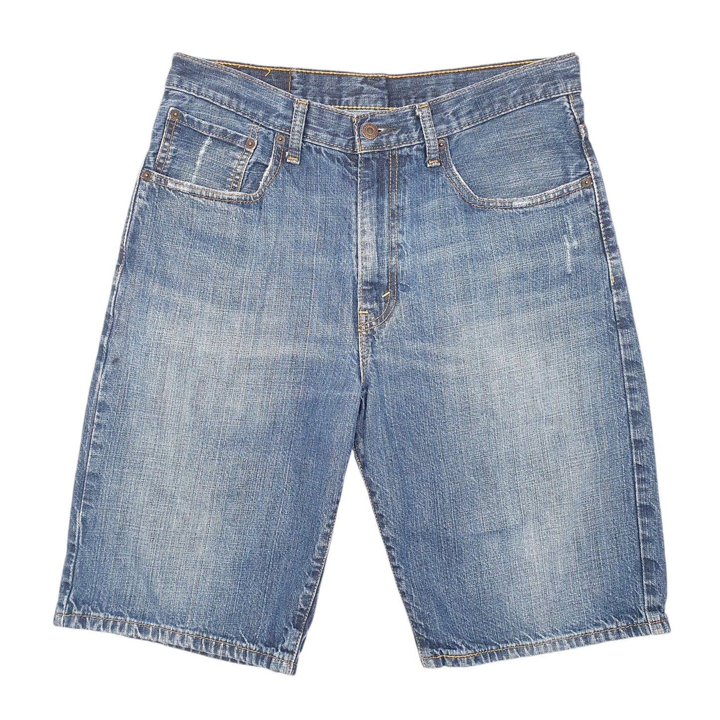 Mens Blue Levis Denim Jeans Jorts 569 Relaxed Baggy Disressed Denim Shorts