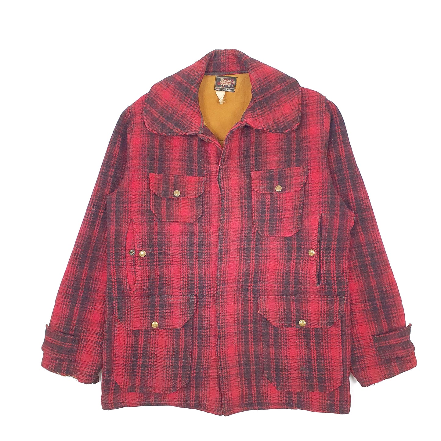 Mens Red Woolrich Vintage 1950s Mackinaw Hunting Plaid  Coat