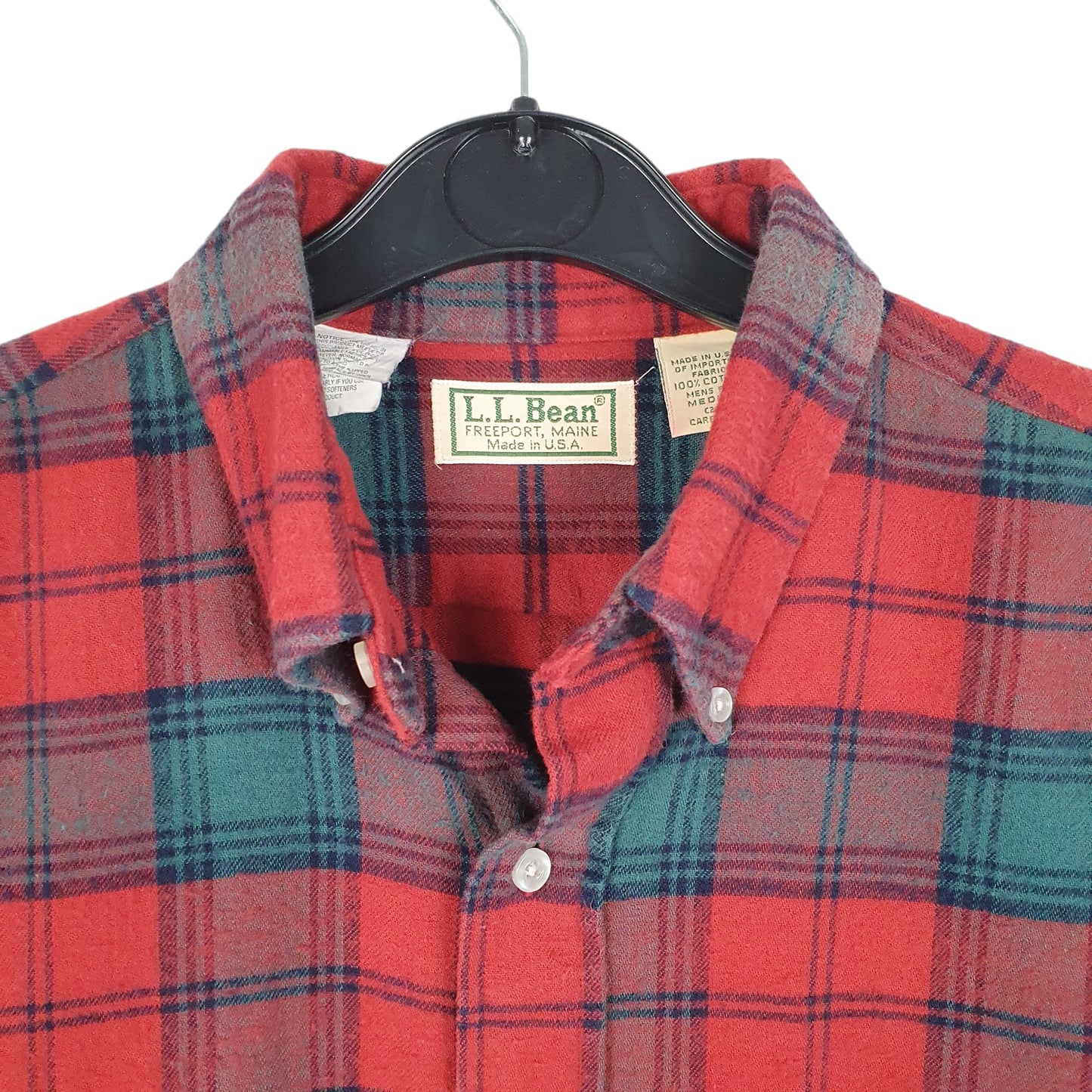 Mens Red L.L.Bean Vintage Made In USA Tartan Flannel Overshirt Long Sleeve Shirt