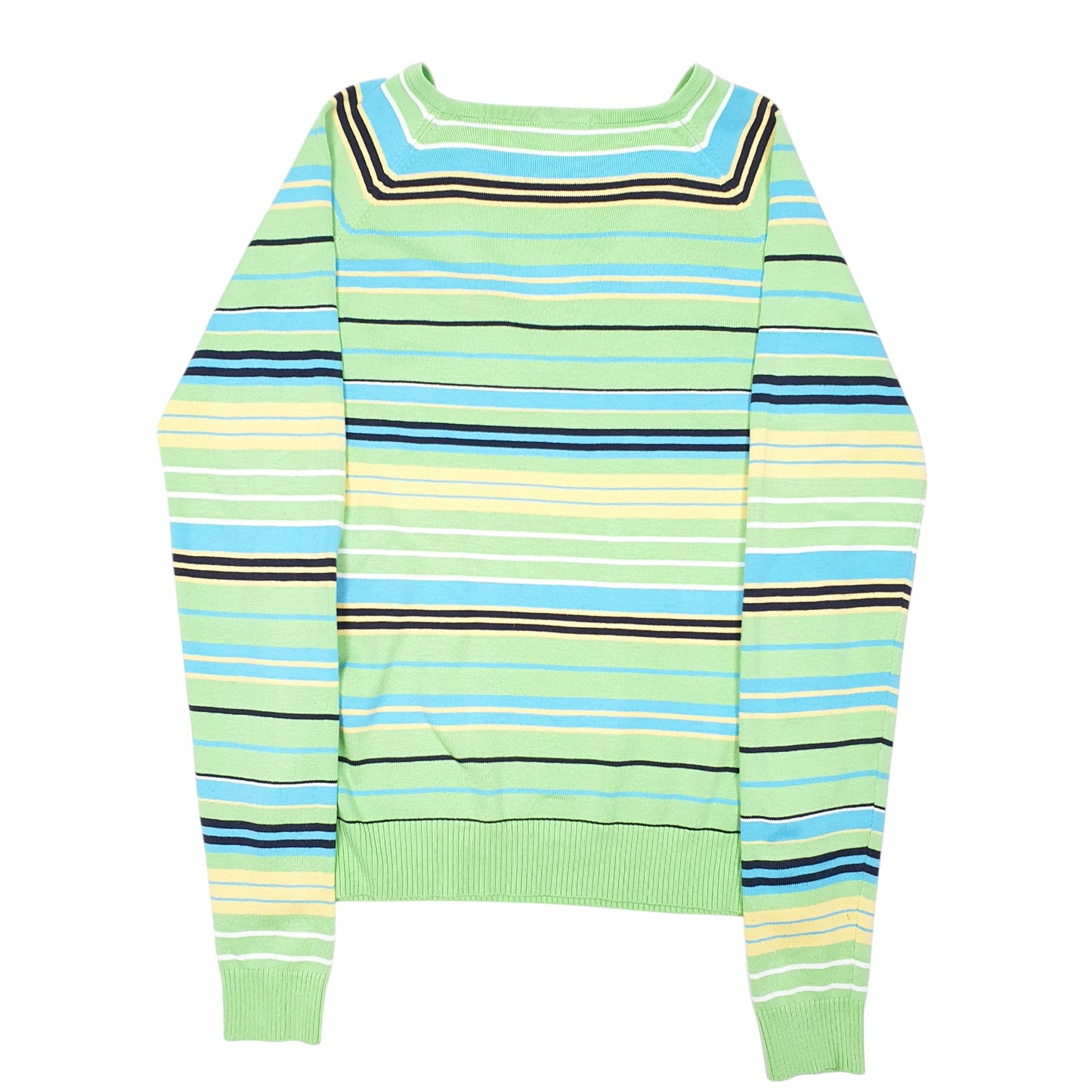 Womens Green Izod Stripe Raglan V Neck Jumper