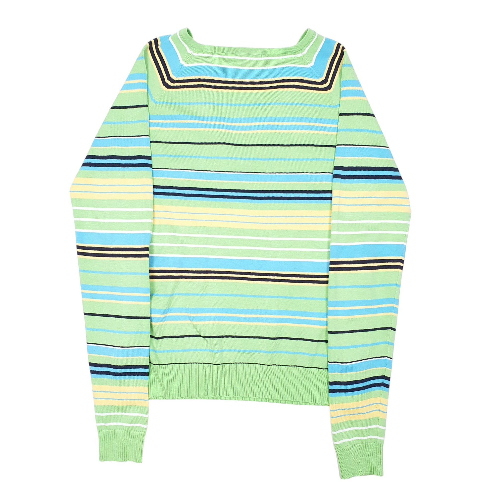 Womens Green Izod Stripe Raglan V Neck Jumper