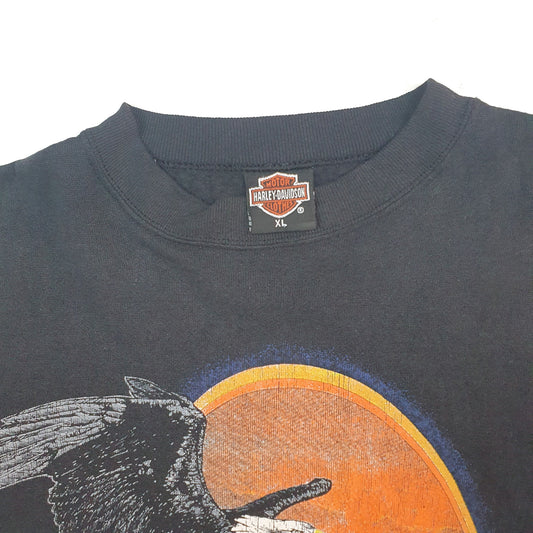 Mens Black Harley Davidson Vintage 1990s Made in USA Fun Wear Eagle Harley Country Crewneck Jumper