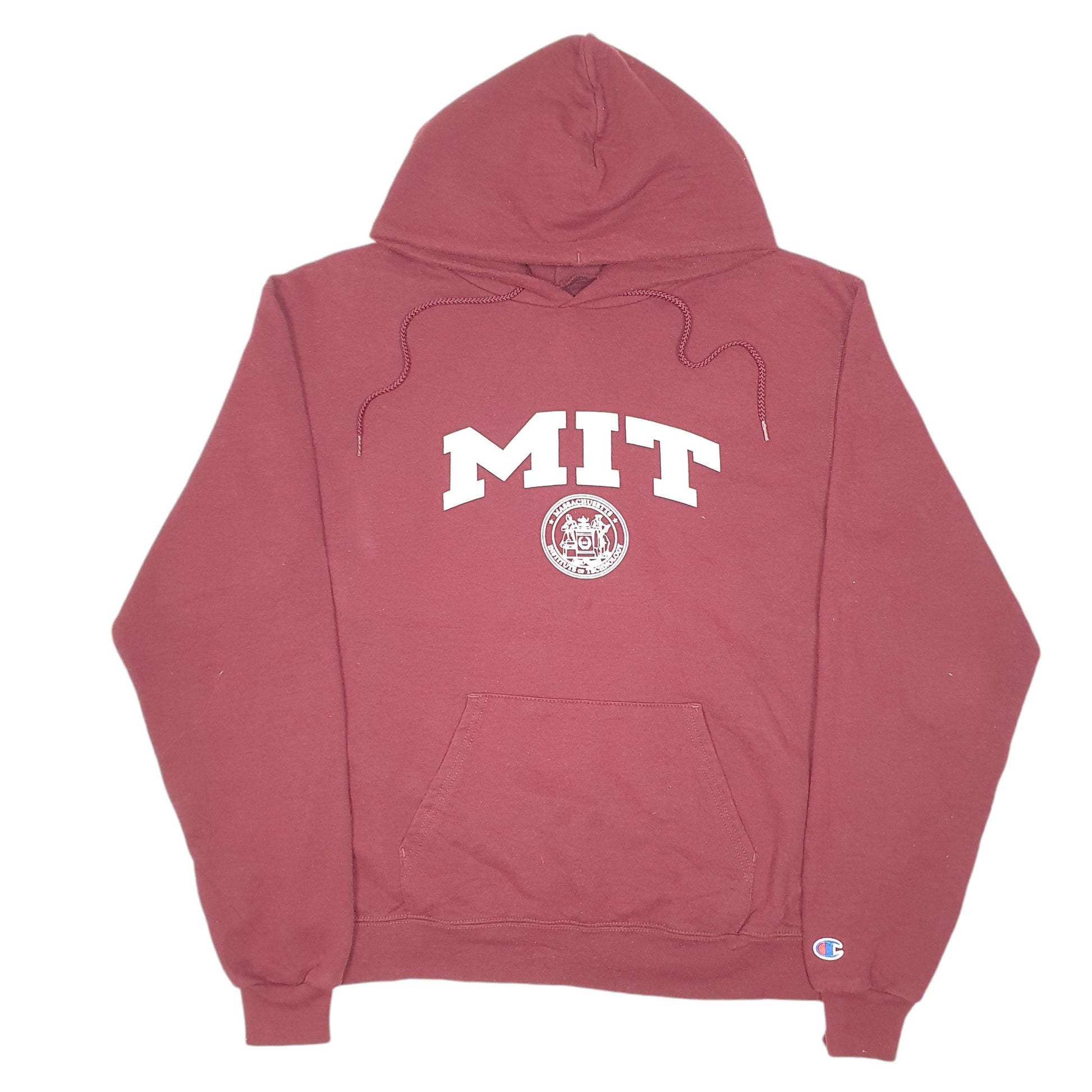 Mens Burgundy Champion MIT USA College Spellout Massachusettes Institute Of Technology Hoodie Jumper