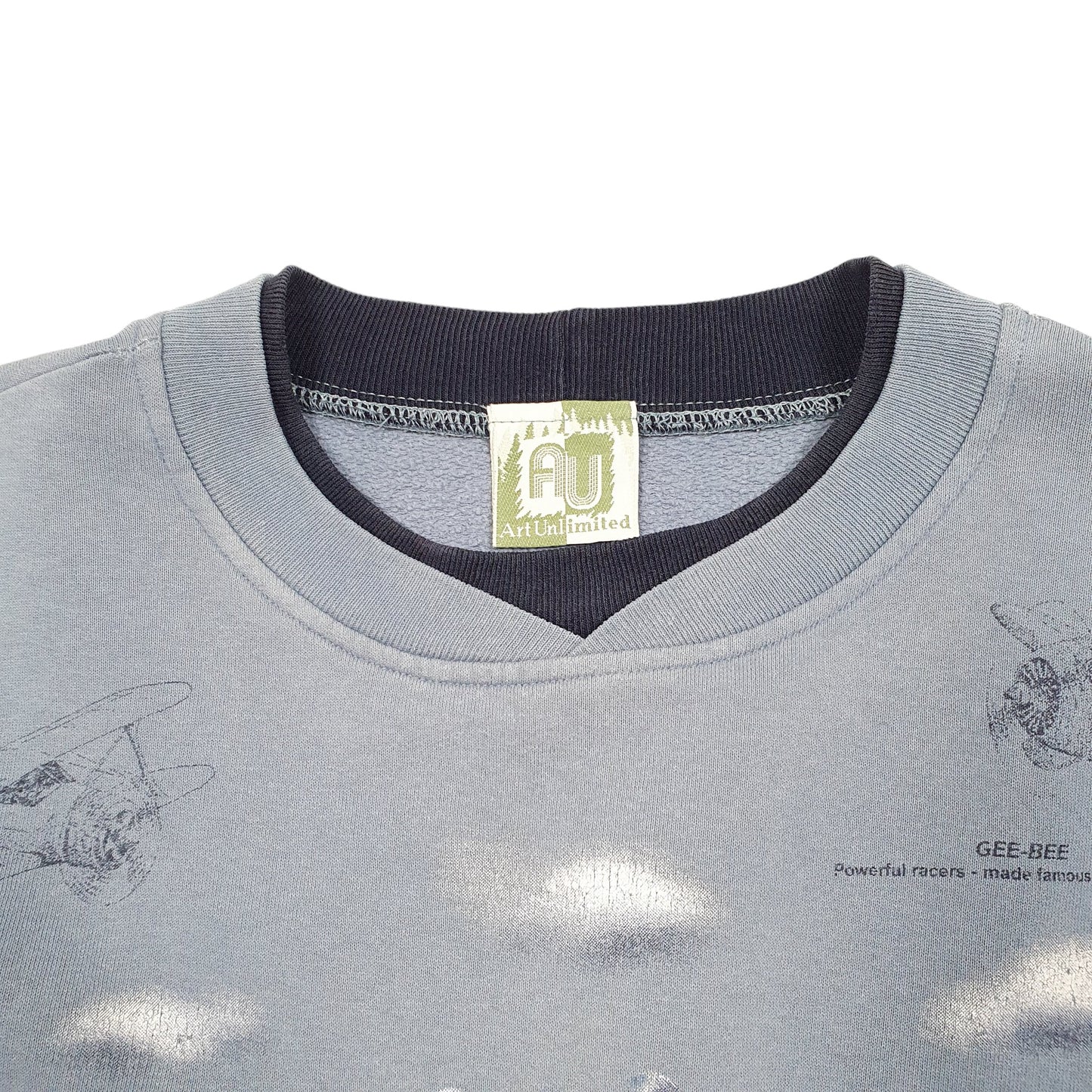 Mens Grey Art Unlimited History Of Aviation Spitfire Mustang Fighters Vintage 90s Crewneck Jumper