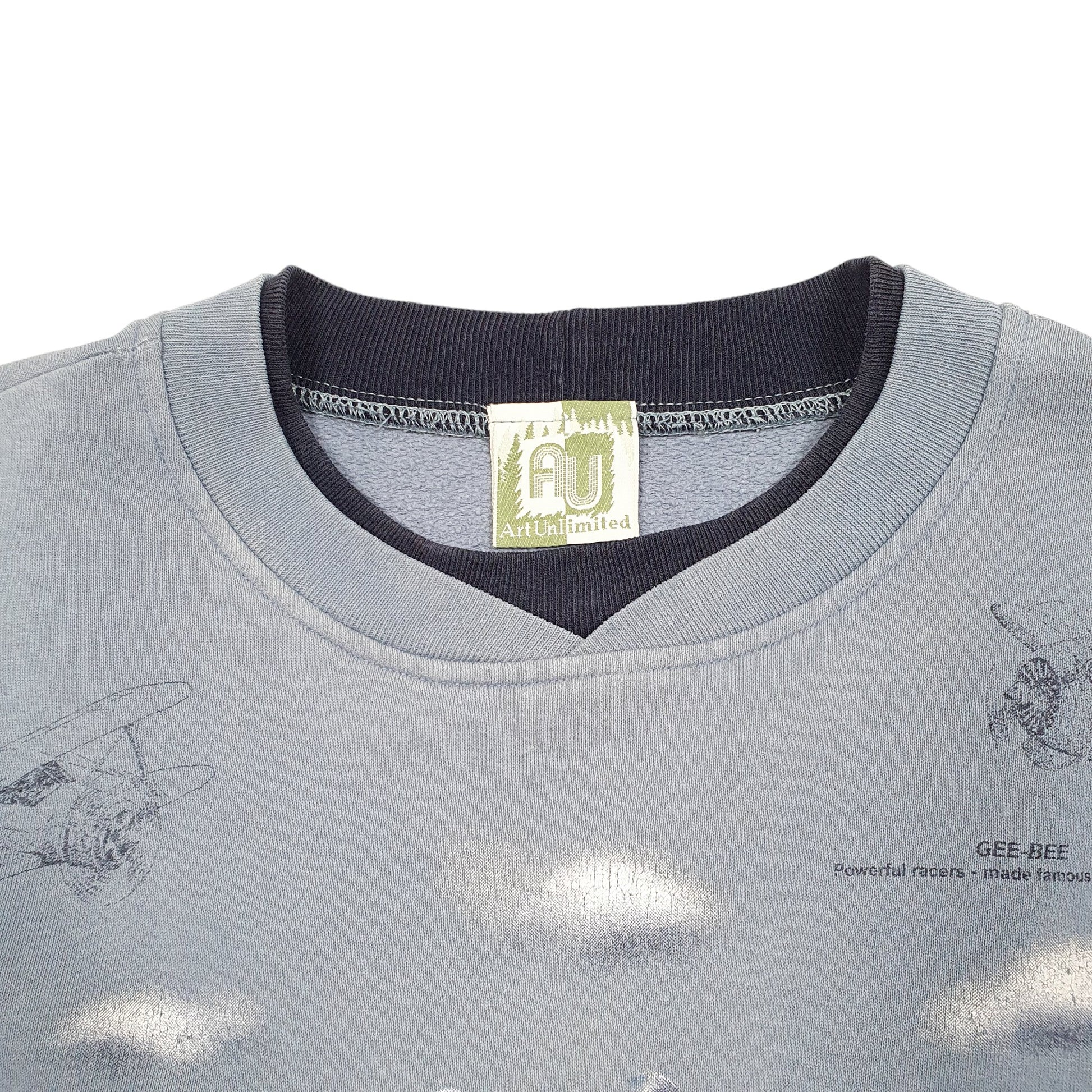 Mens Grey Art Unlimited History Of Aviation Spitfire Mustang Fighters Vintage 90s Crewneck Jumper