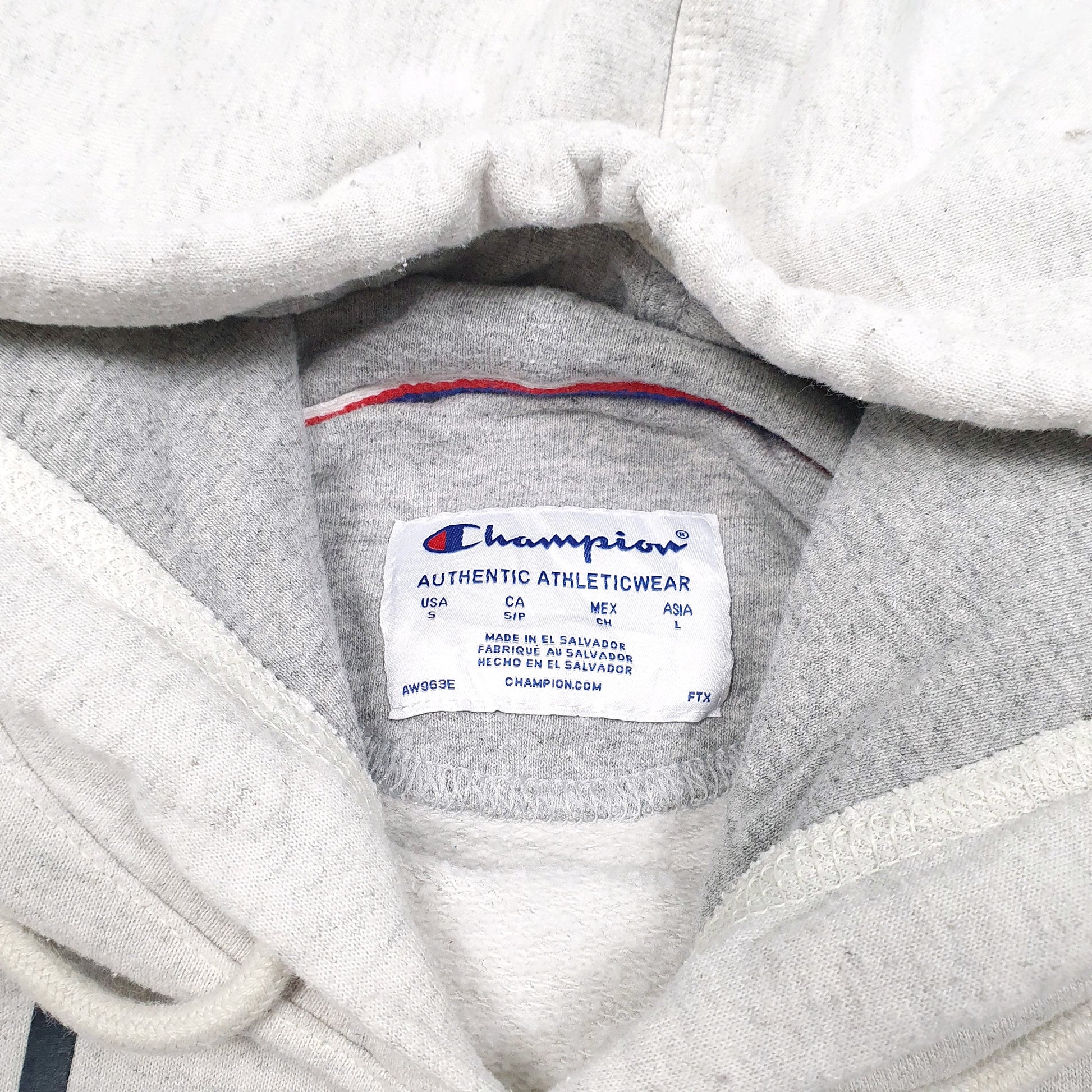 Mens Grey Champion Script Hoodie Jumper