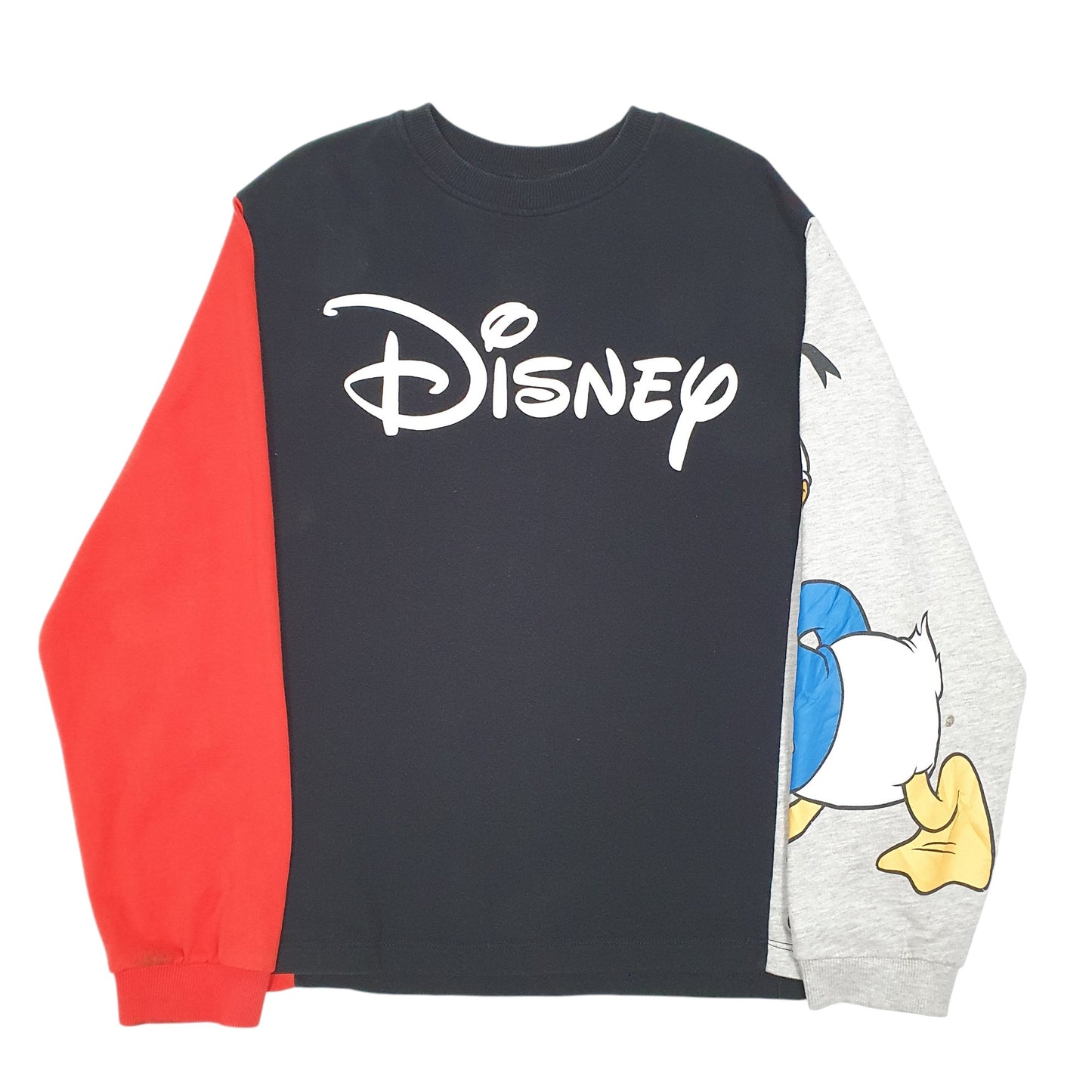 Womens Black Disney Donald Duck Spellout Crewneck Jumper