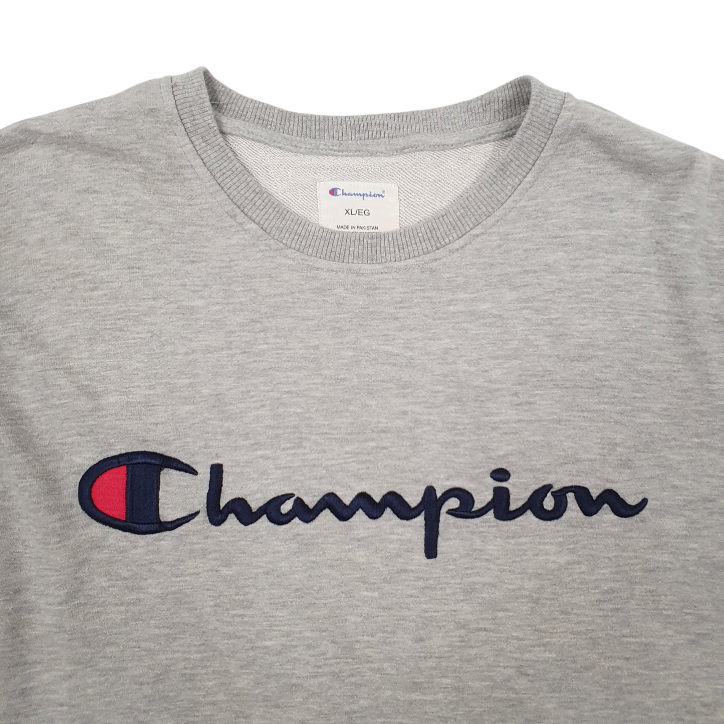 Mens Grey Champion Spellout Crewneck Jumper