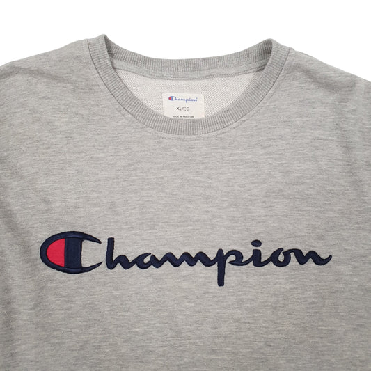 Mens Grey Champion Spellout Crewneck Jumper