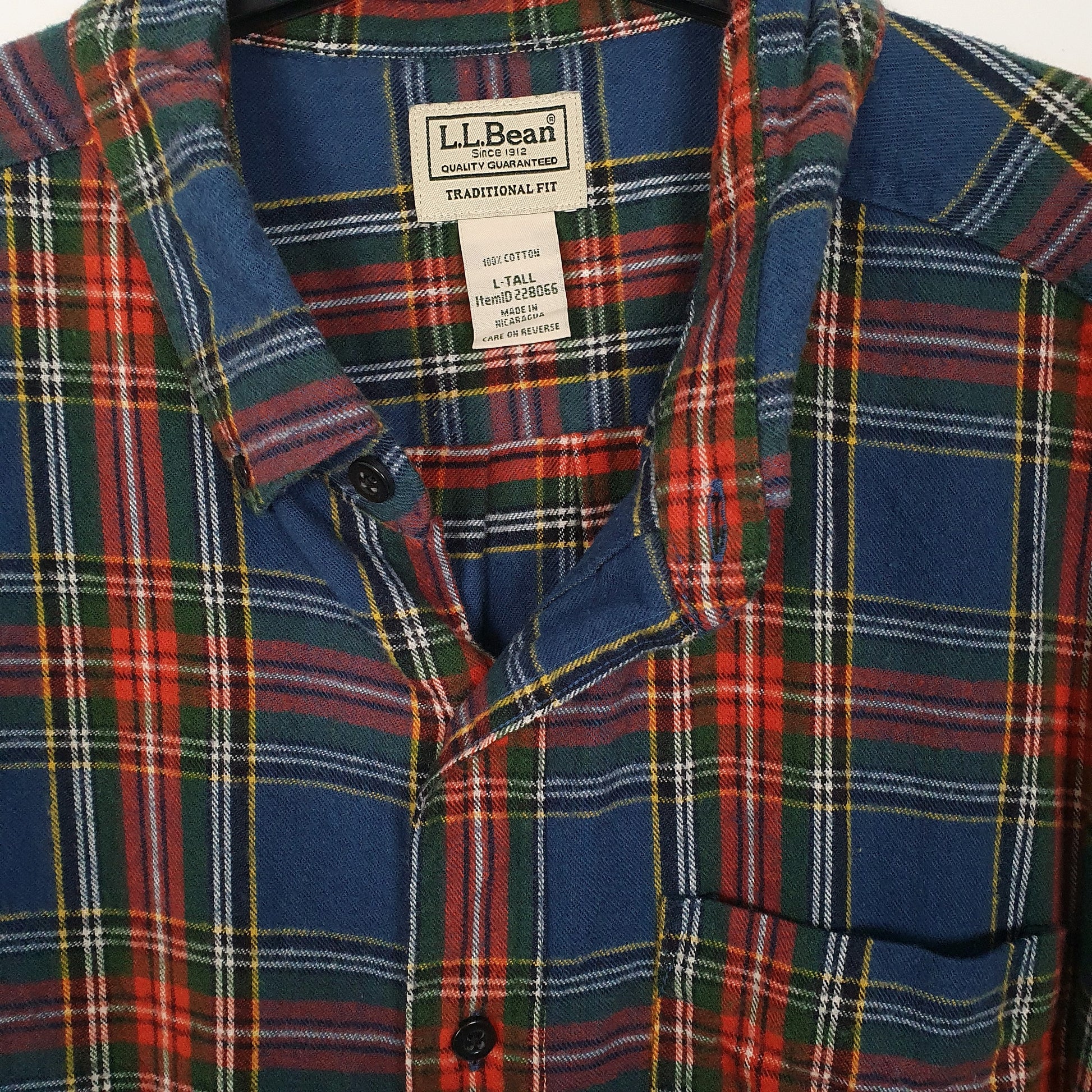 Mens Navy L.L.Bean Tall Chamois Flannel Long Sleeve Shirt