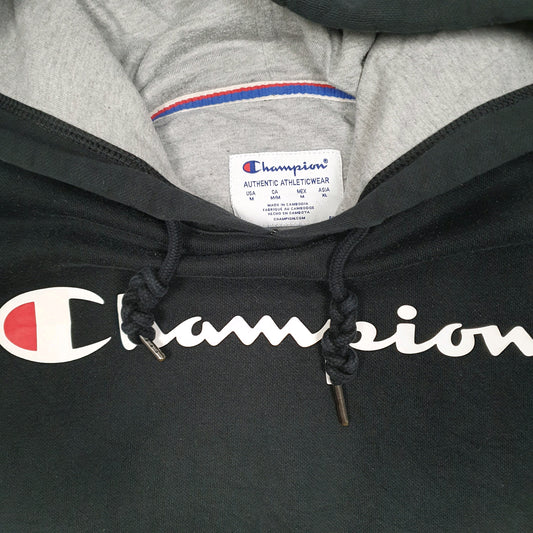 Mens Black Champion Spellout Hoodie Jumper