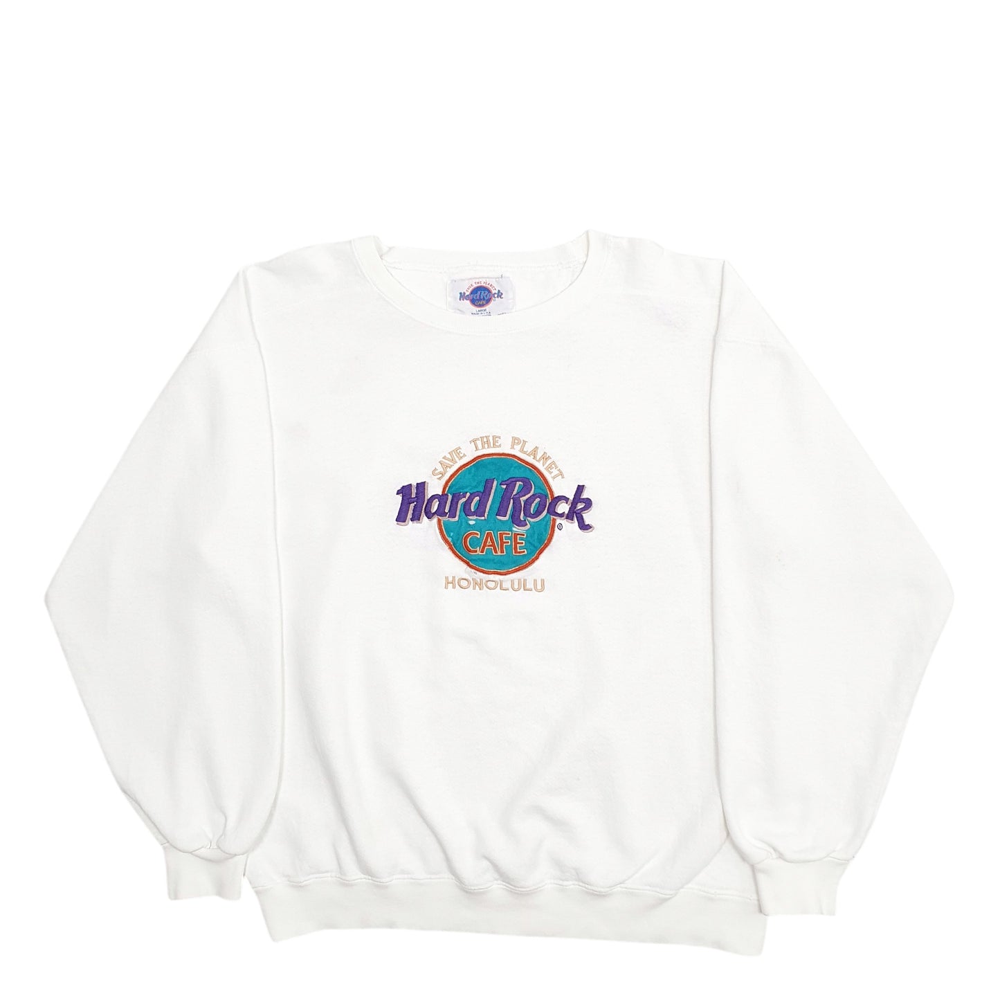 Mens White Hard Rock Cafe Made In USA Vintage 90's Honolulu Crewneck Jumper