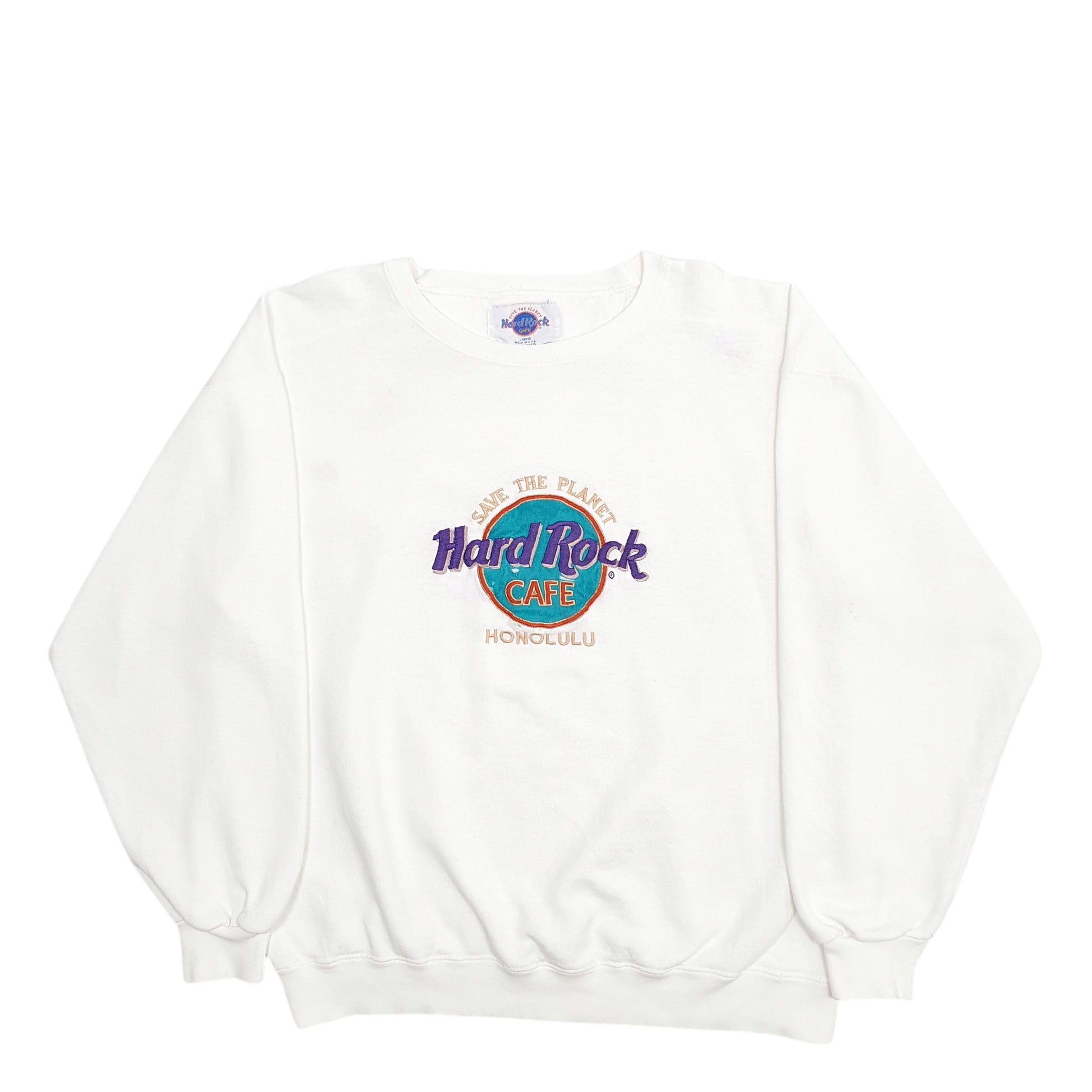 Mens White Hard Rock Cafe Made In USA Vintage 90's Honolulu Crewneck Jumper